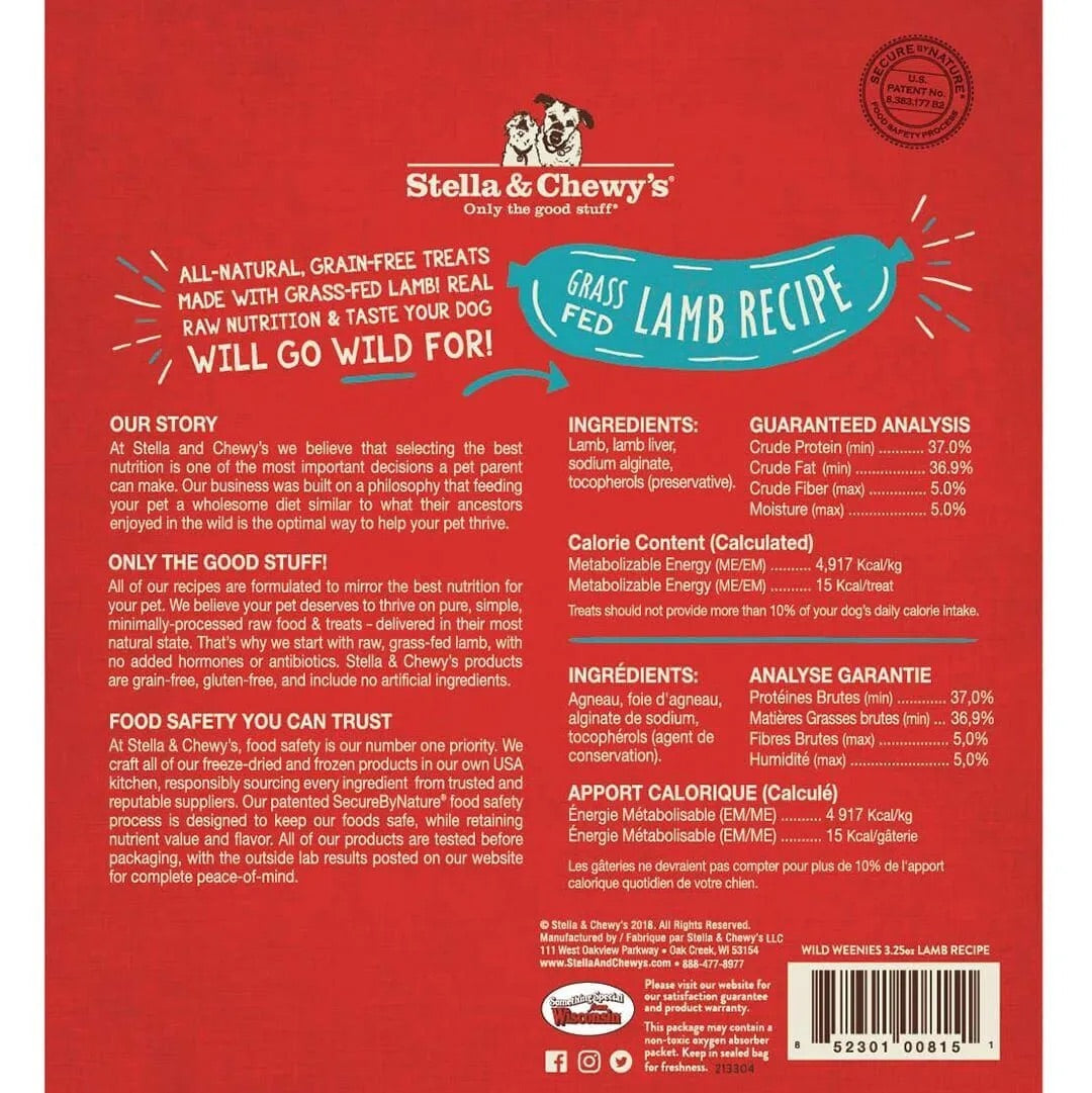 Stella & Chewys Freeze Dried Wild Weenies Lamb Dog Treats (3.25oz) - HT Animal Supply