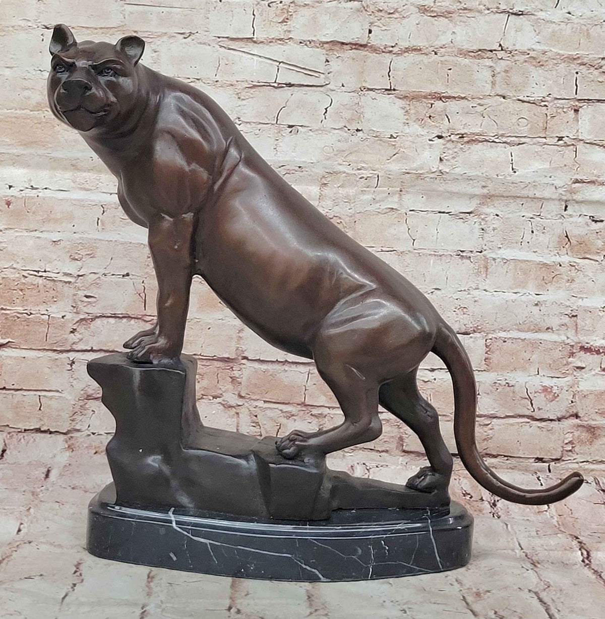 Bronze Panther Sculpture – Powerful Big Cat Statue on Marble Base