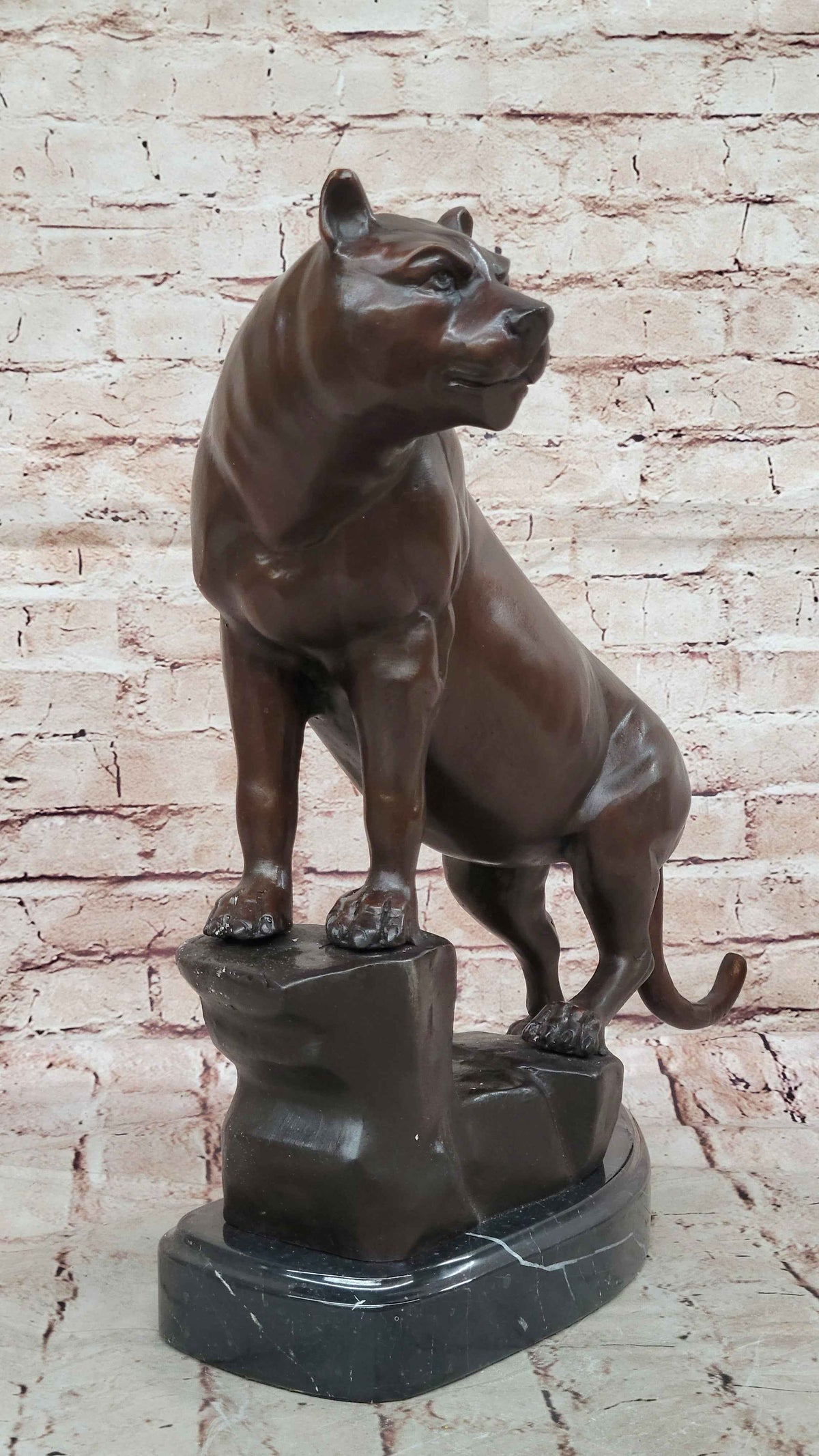 Bronze Panther Sculpture – Powerful Big Cat Statue on Marble Base