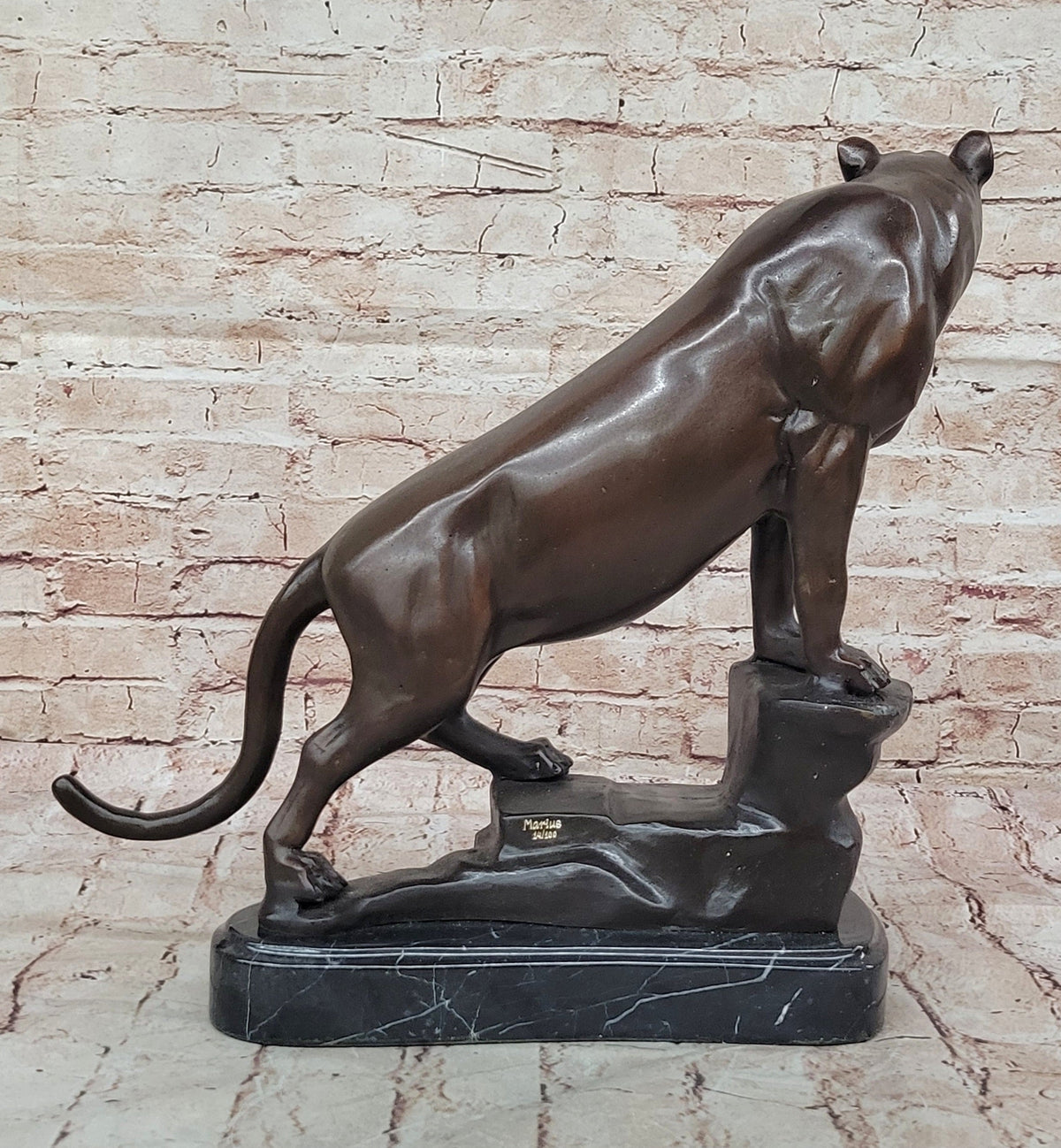 Bronze Panther Sculpture – Powerful Big Cat Statue on Marble Base