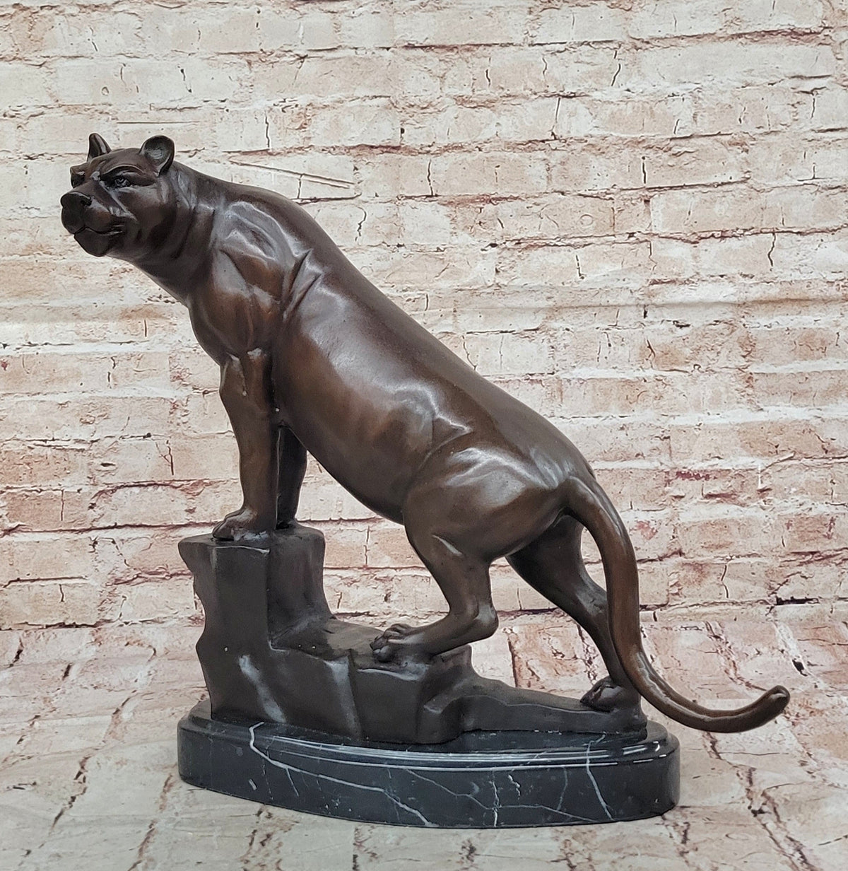 Bronze Panther Sculpture – Powerful Big Cat Statue on Marble Base