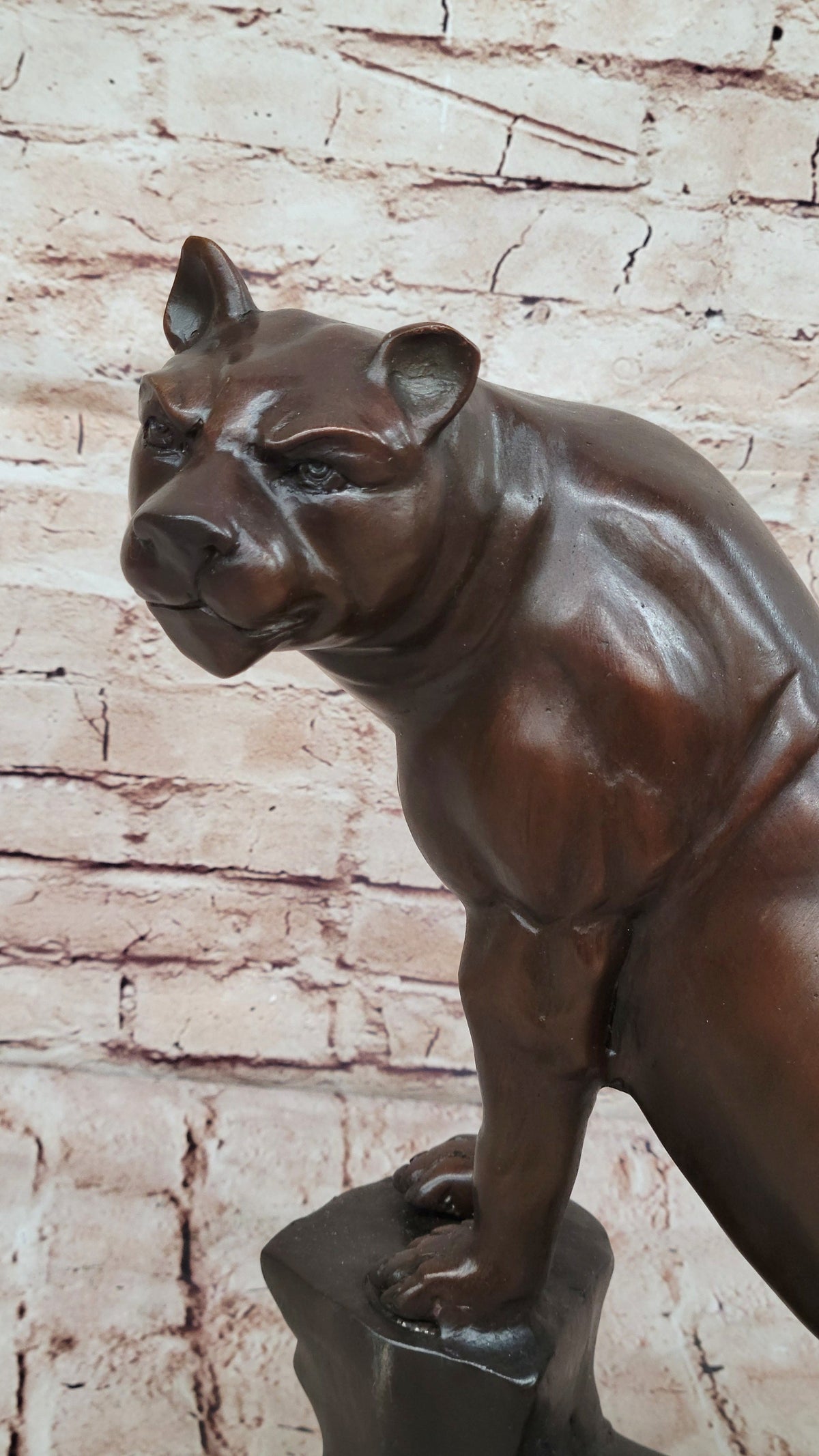 Bronze Panther Sculpture – Powerful Big Cat Statue on Marble Base