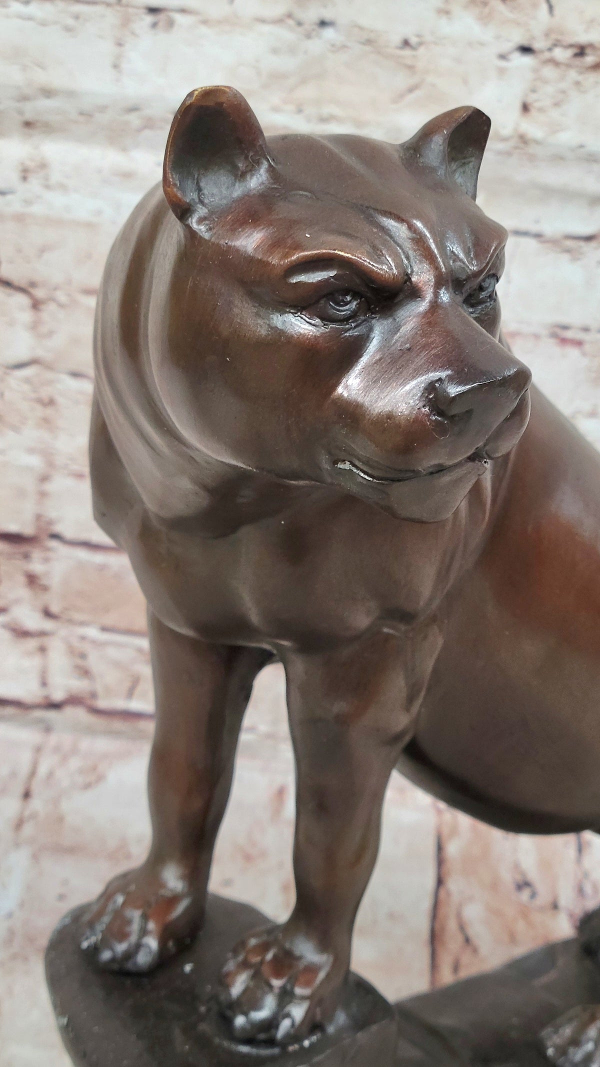 Bronze Panther Sculpture – Powerful Big Cat Statue on Marble Base