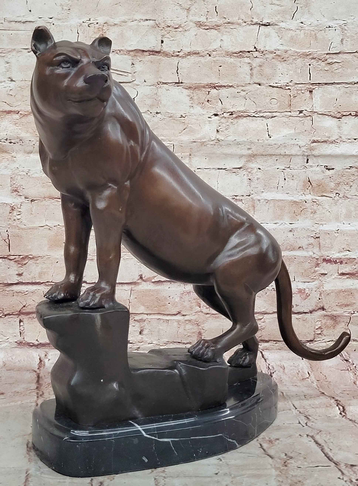 Bronze Panther Sculpture – Powerful Big Cat Statue on Marble Base