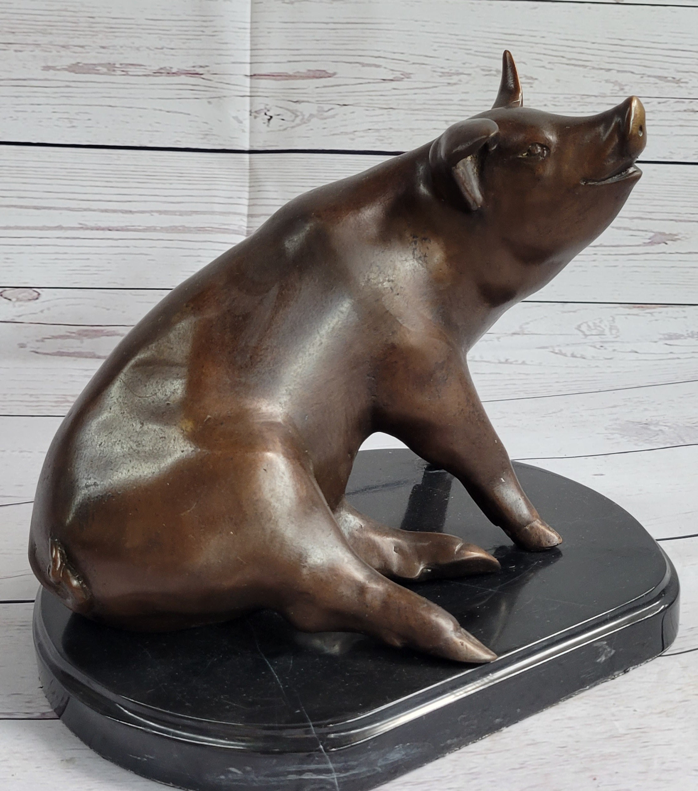 Bronze Metal Cute Pig Statue Sculpture Figure Figurine after PJ Mene 8.5" x 10"