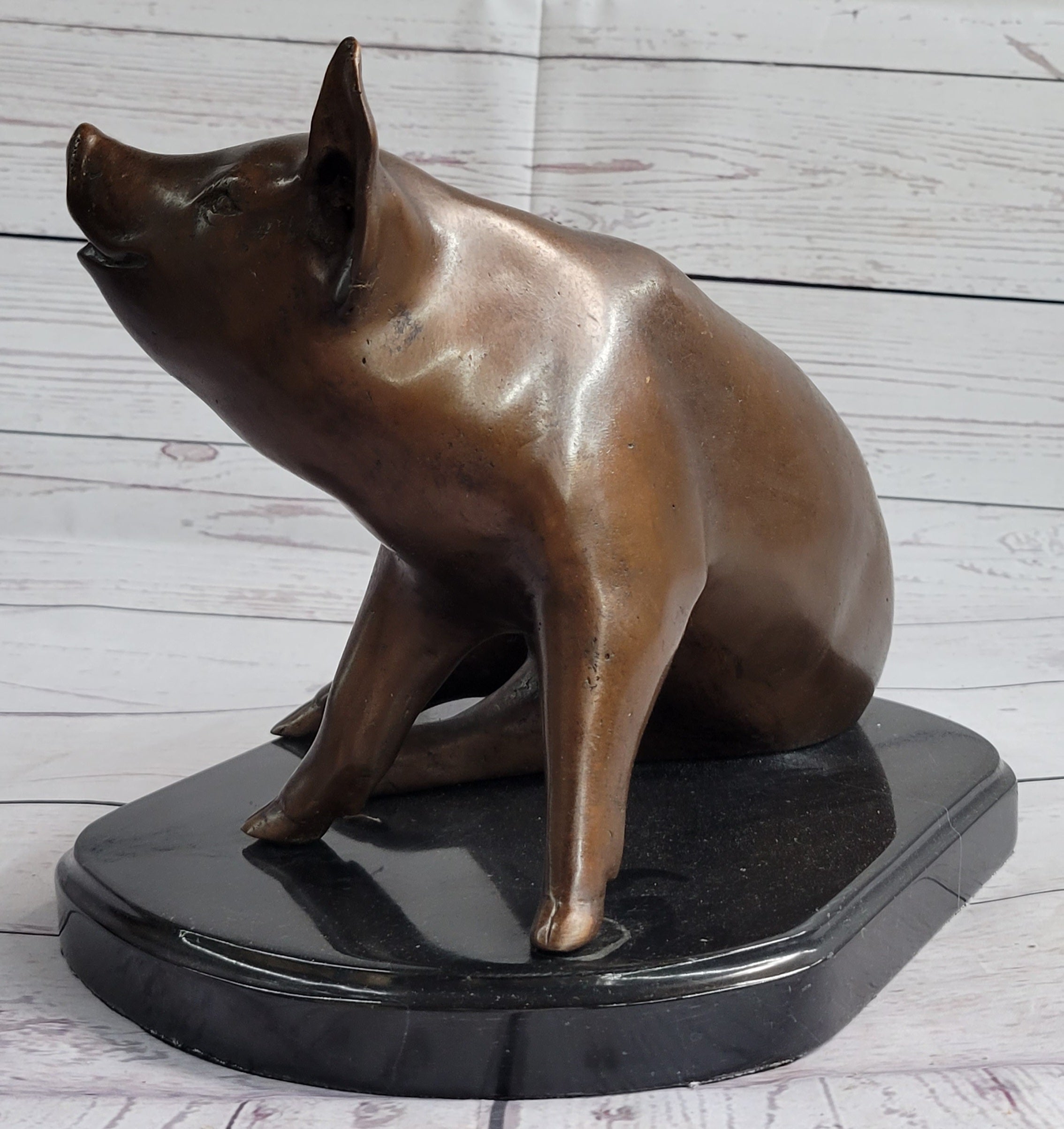 Bronze Metal Cute Pig Statue Sculpture Figure Figurine after PJ Mene 8.5" x 10"