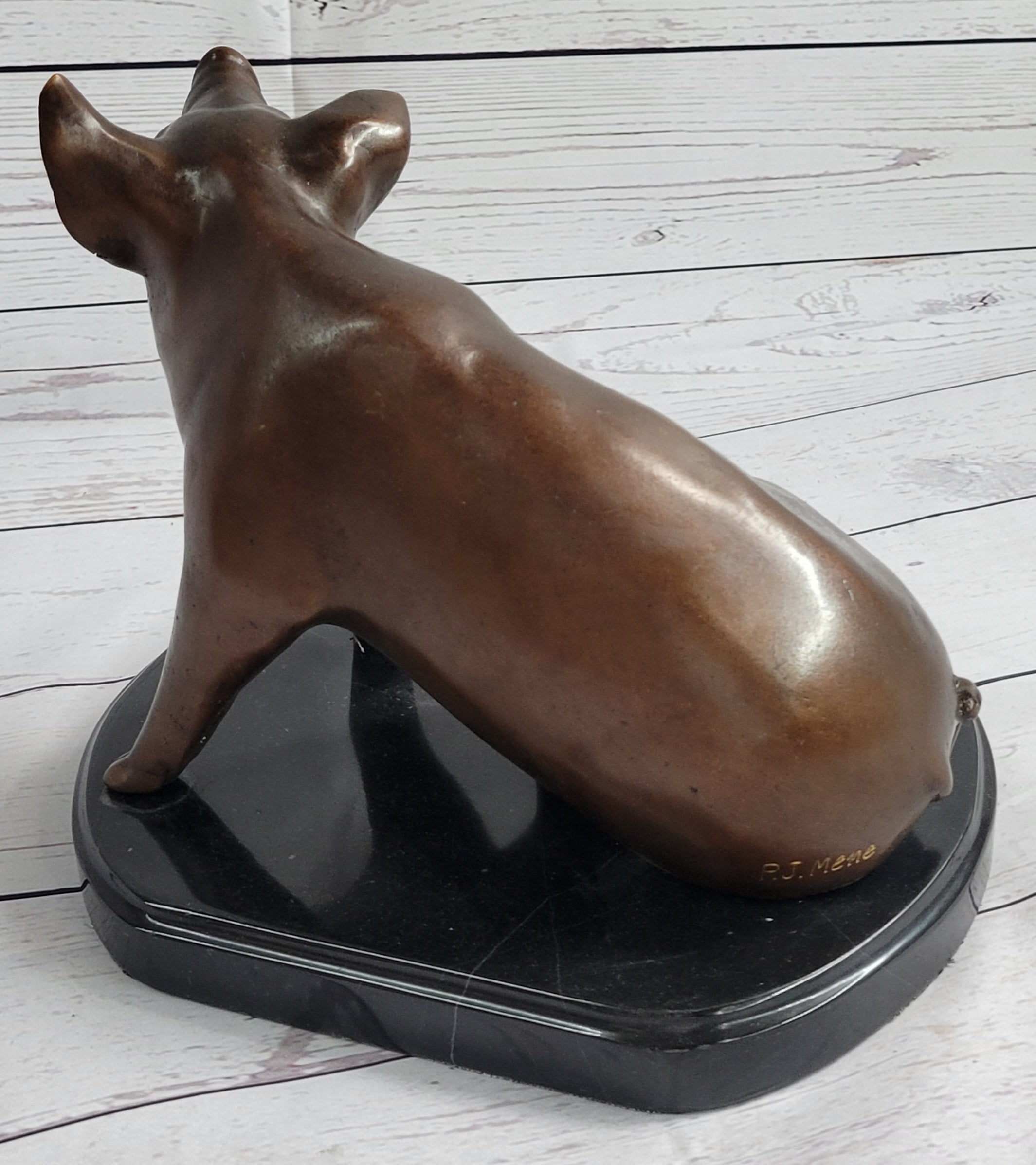 Bronze Metal Cute Pig Statue Sculpture Figure Figurine after PJ Mene 8.5" x 10"