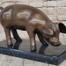 Bronze Metal Pig Sculpture Statue Figure on Marble Base Signed Art Decor Farm Animal