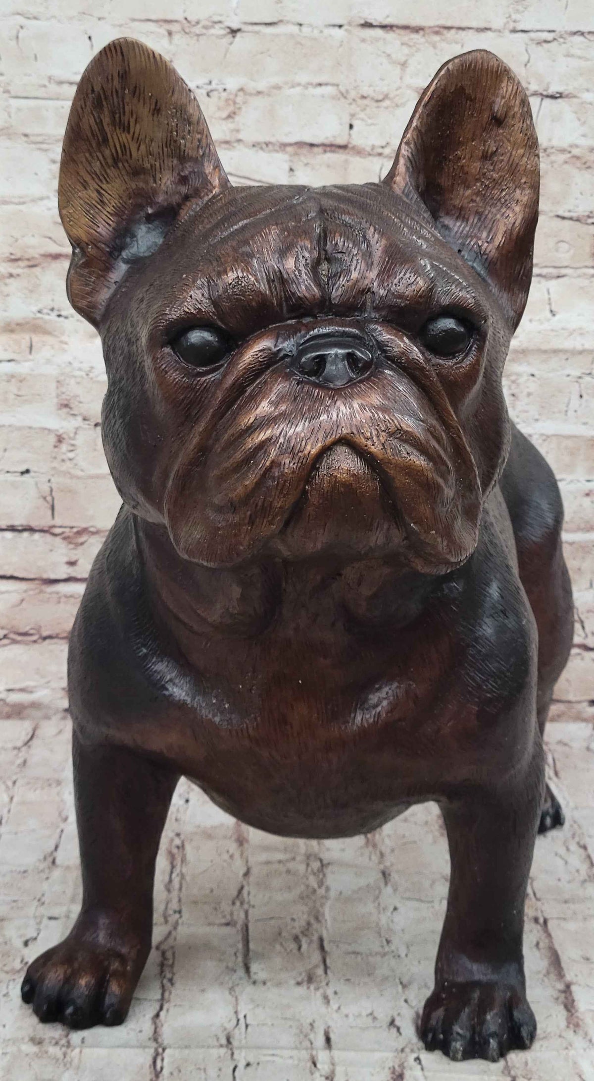 French Bulldog Puppy Dog Bronze Sculpture Statue Figure Signed Art Decor