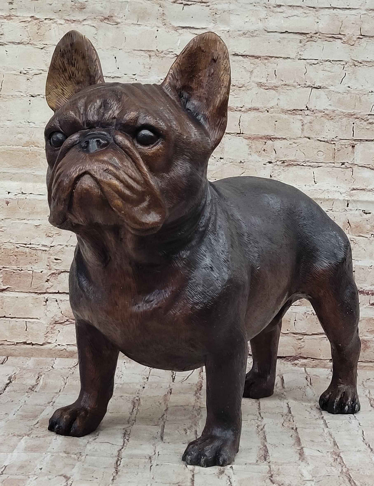French Bulldog Puppy Dog Bronze Sculpture Statue Figure Signed Art Decor