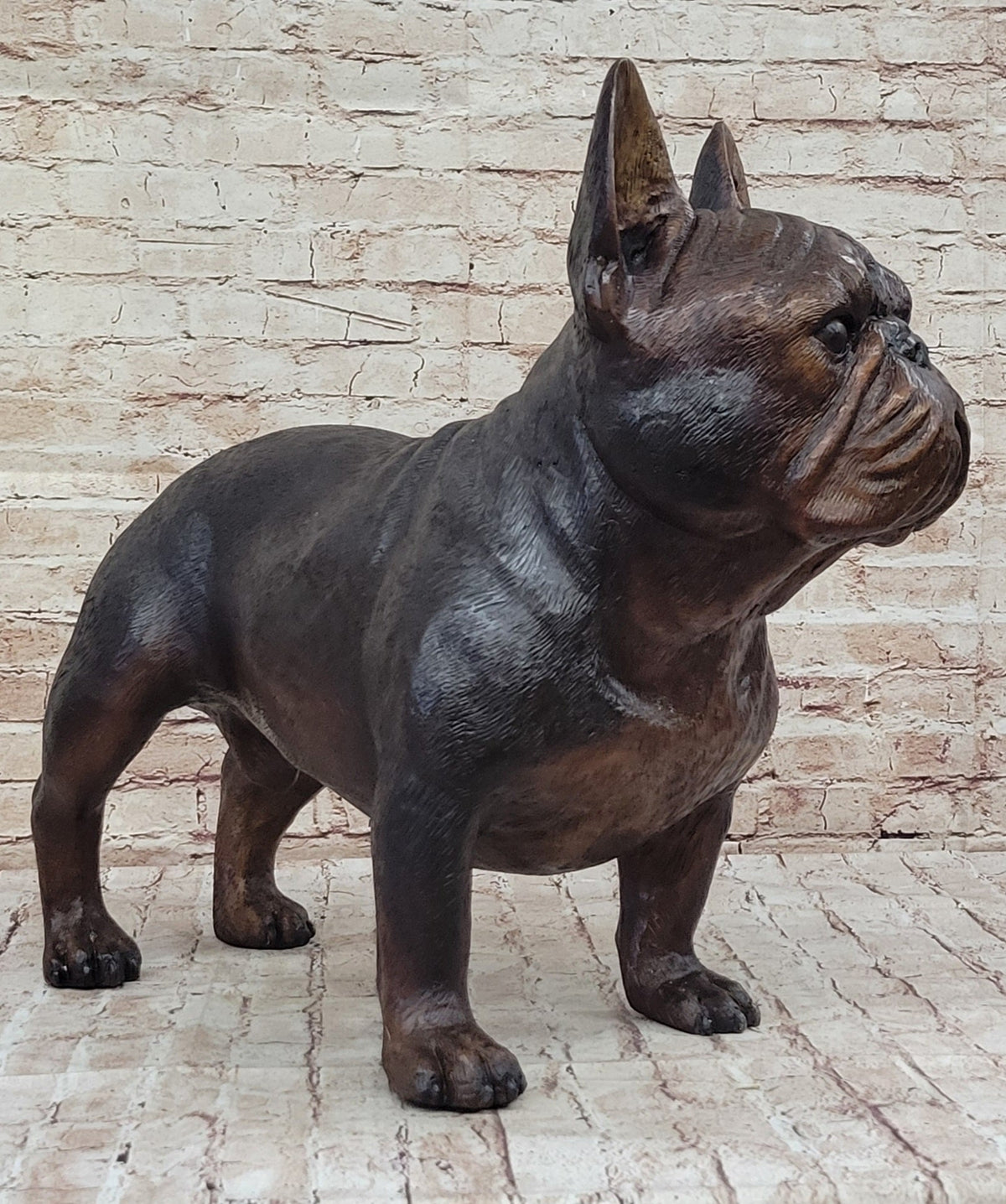French Bulldog Puppy Dog Bronze Sculpture Statue Figure Signed Art Decor