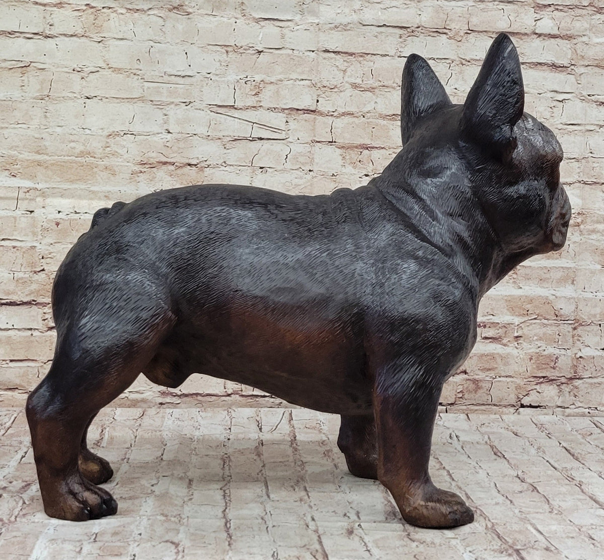 French Bulldog Puppy Dog Bronze Sculpture Statue Figure Signed Art Decor