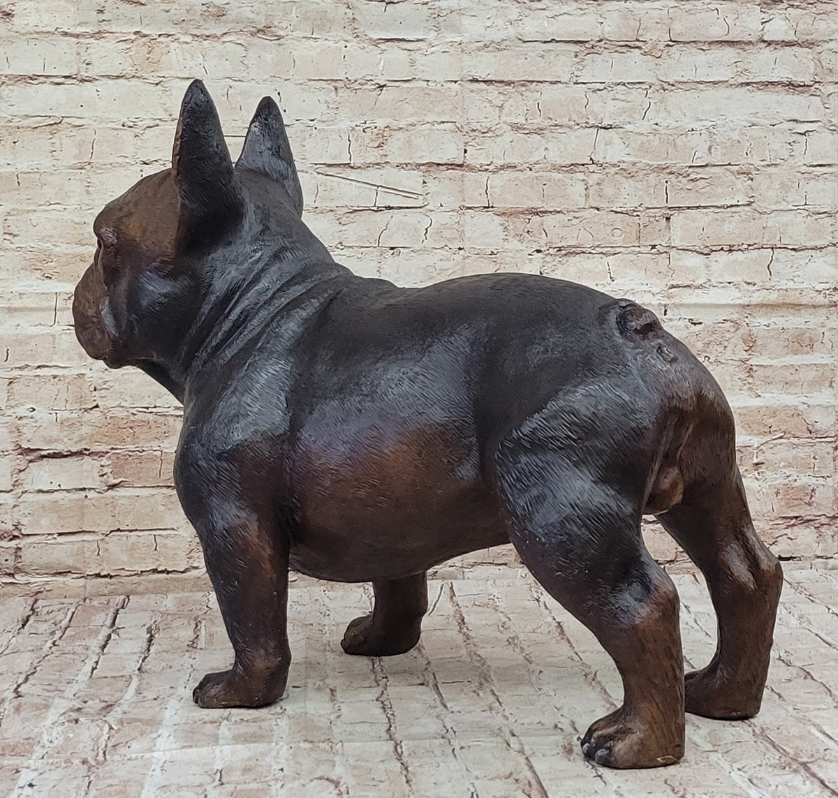 French Bulldog Puppy Dog Bronze Sculpture Statue Figure Signed Art Decor