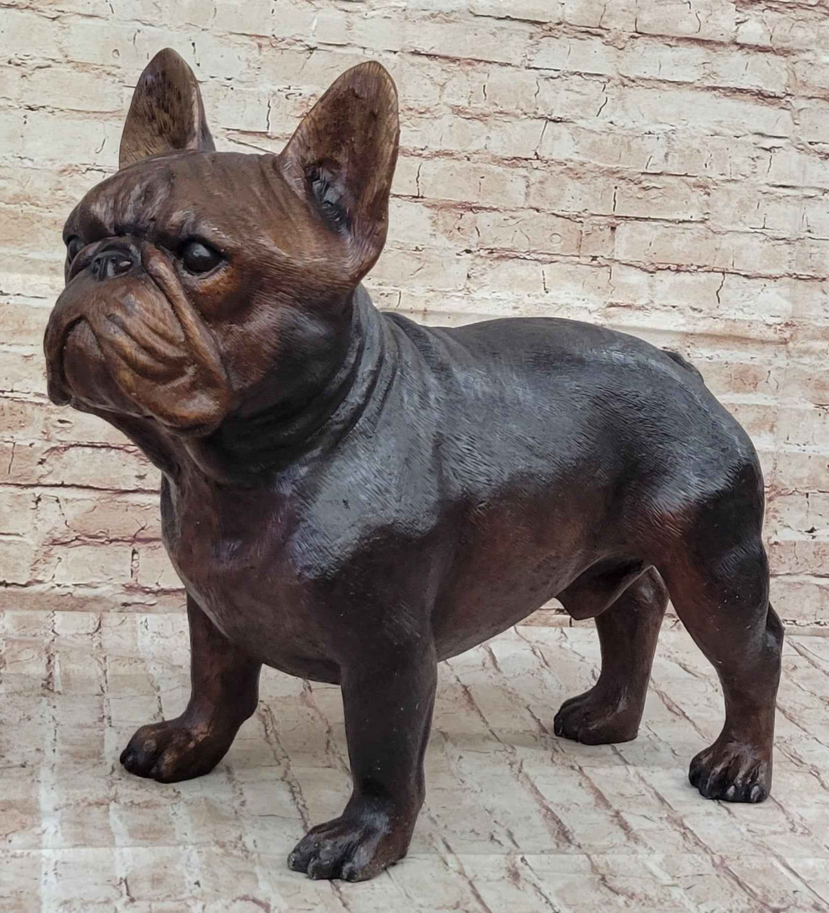 French Bulldog Puppy Dog Bronze Sculpture Statue Figure Signed Art Decor