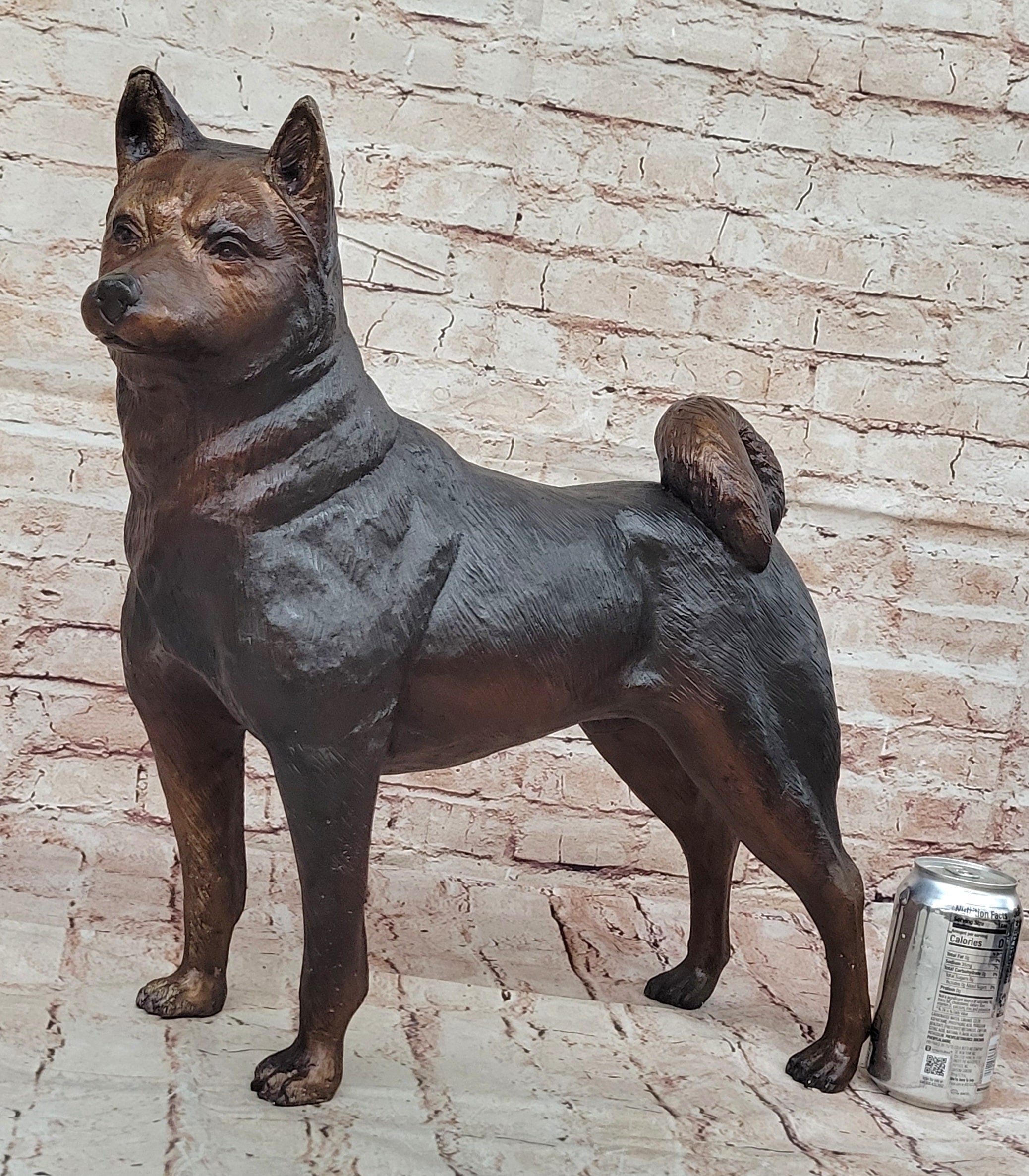 Shiba Inu Puppy Dog Bronze Sculpture Statue Figurine Collectible Art