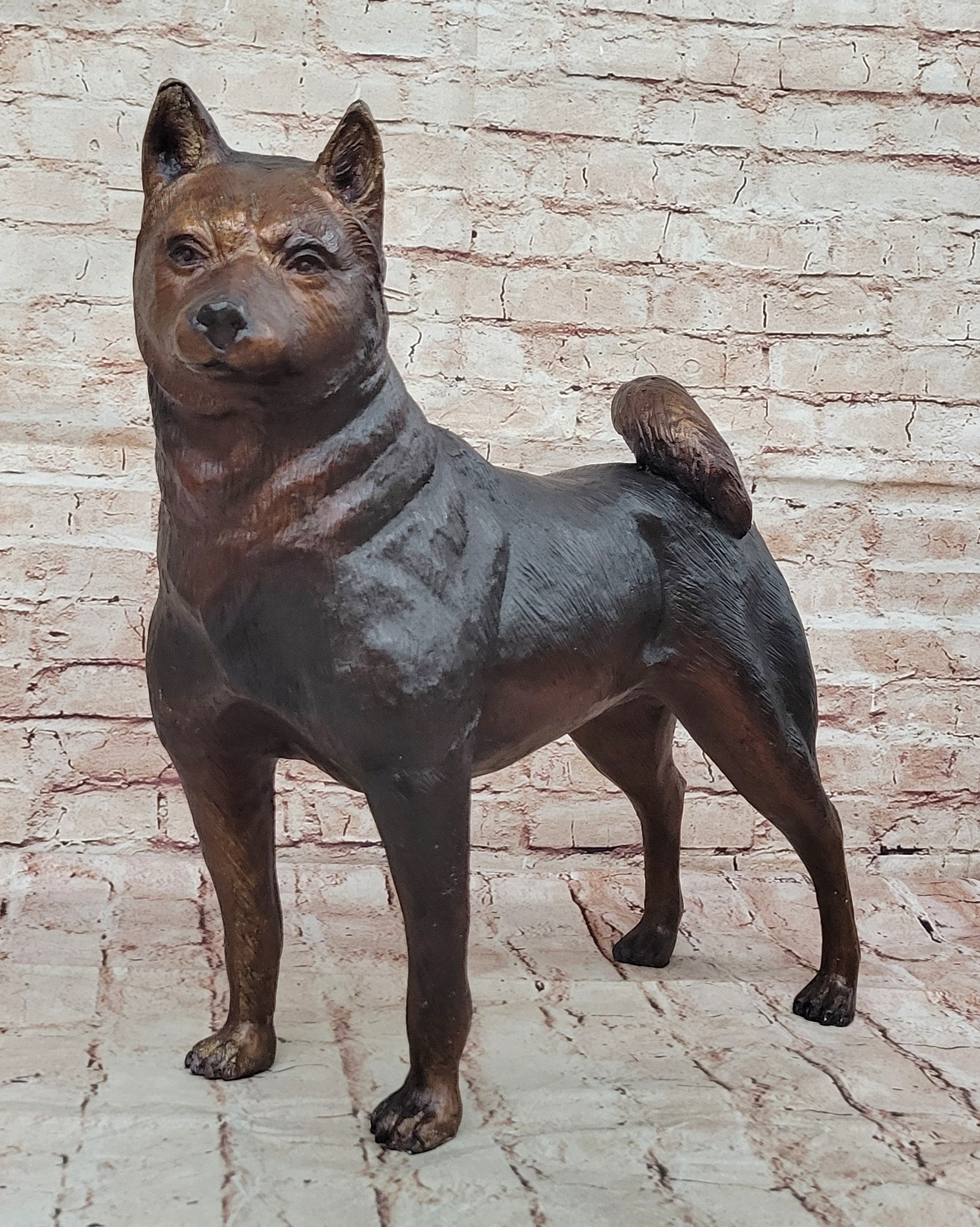 Shiba Inu Puppy Dog Bronze Sculpture Statue Figurine Collectible Art