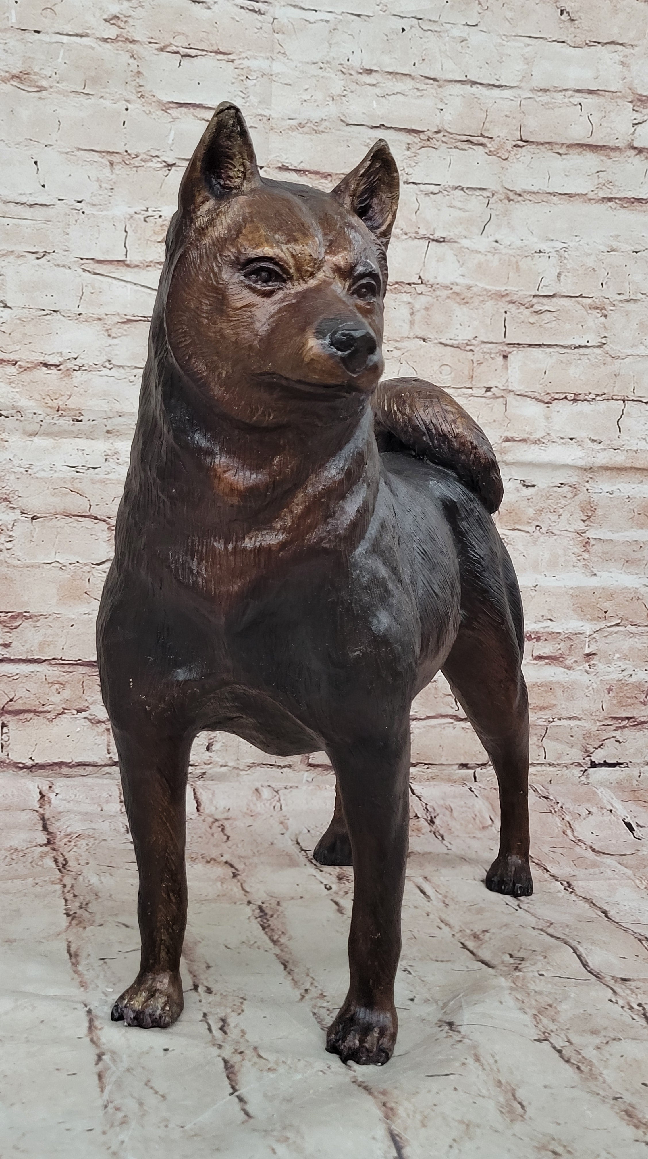Shiba Inu Puppy Dog Bronze Sculpture Statue Figurine Collectible Art