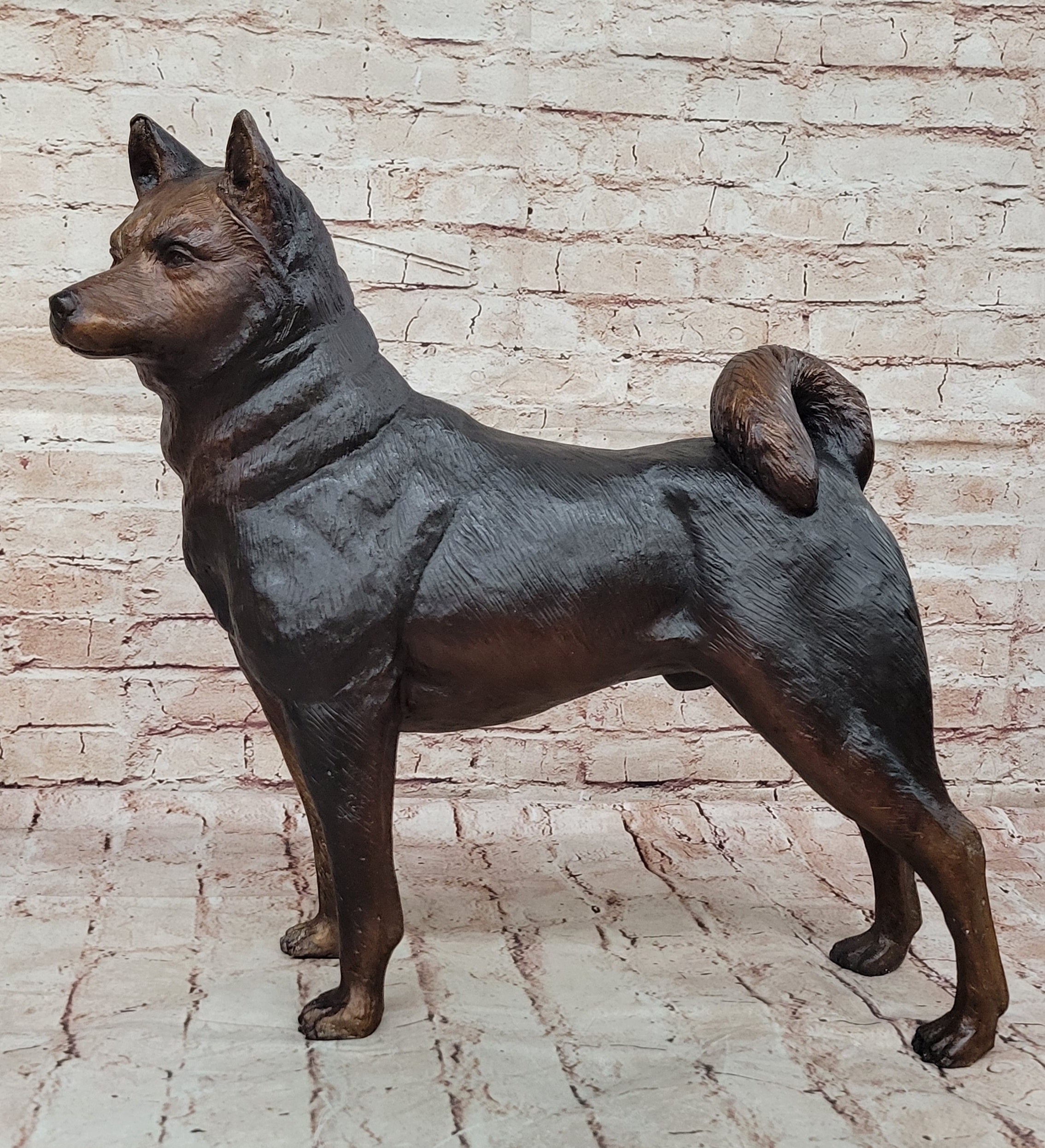 Shiba Inu Puppy Dog Bronze Sculpture Statue Figurine Collectible Art