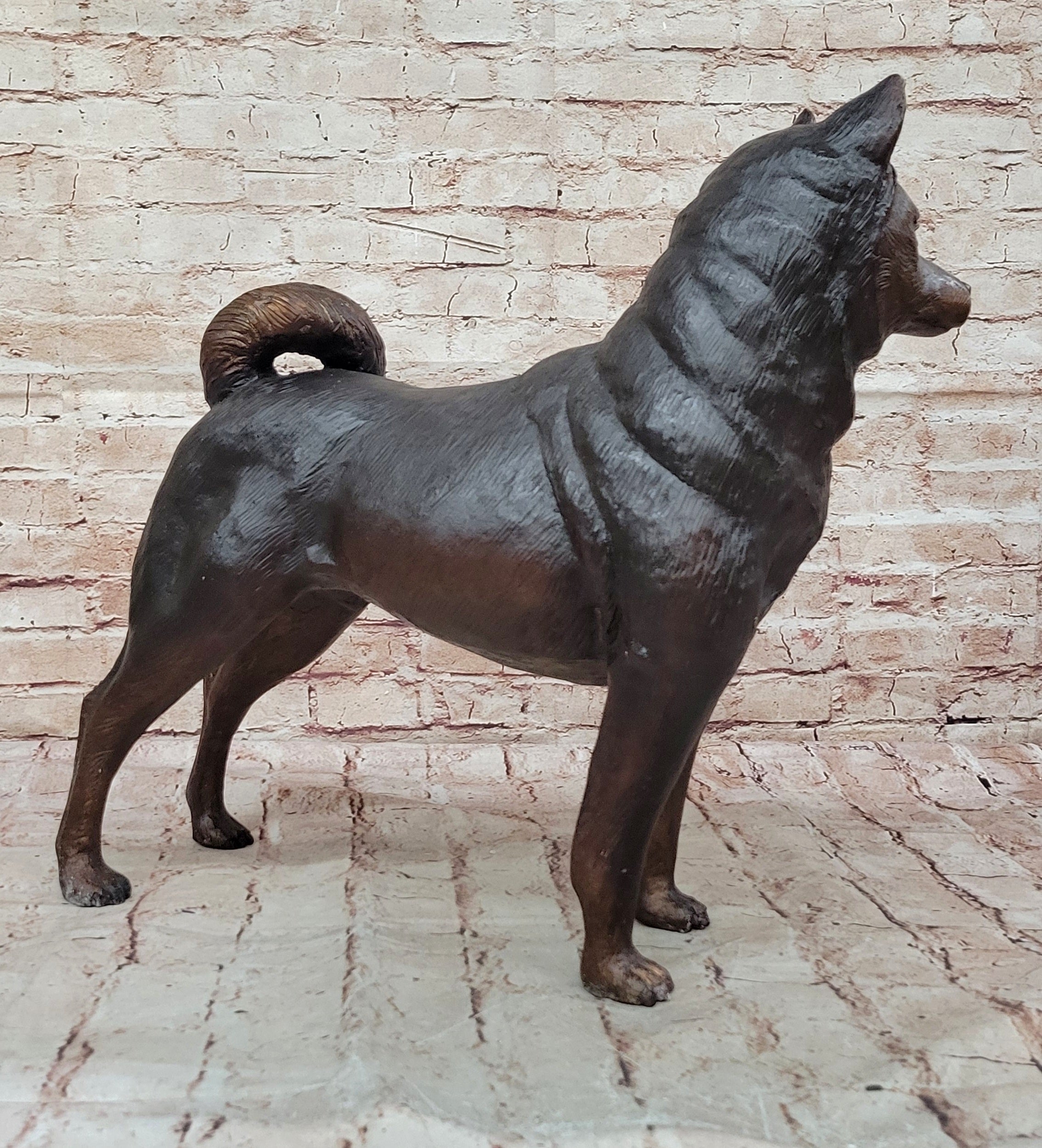 Shiba Inu Puppy Dog Bronze Sculpture Statue Figurine Collectible Art
