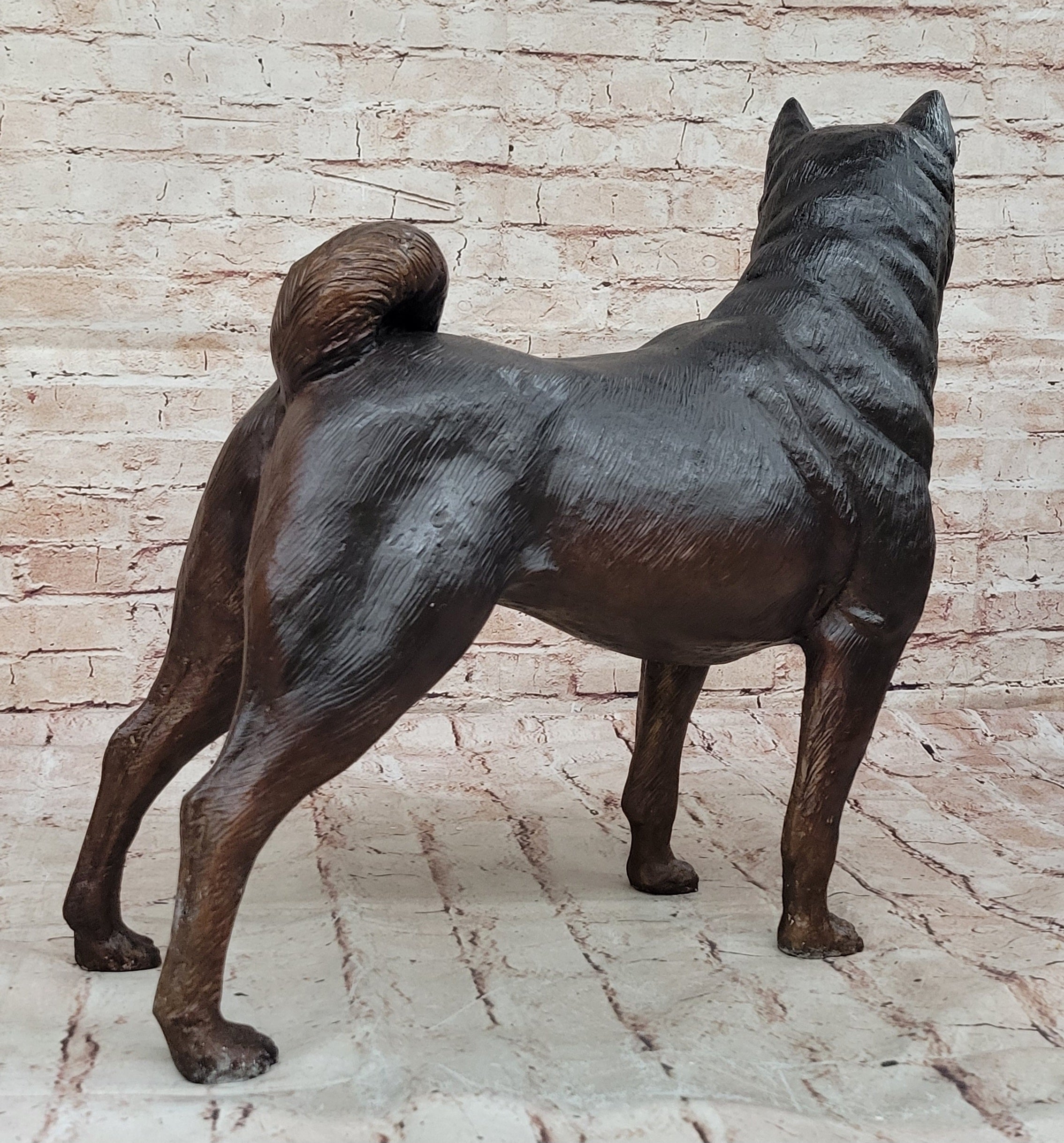 Shiba Inu Puppy Dog Bronze Sculpture Statue Figurine Collectible Art