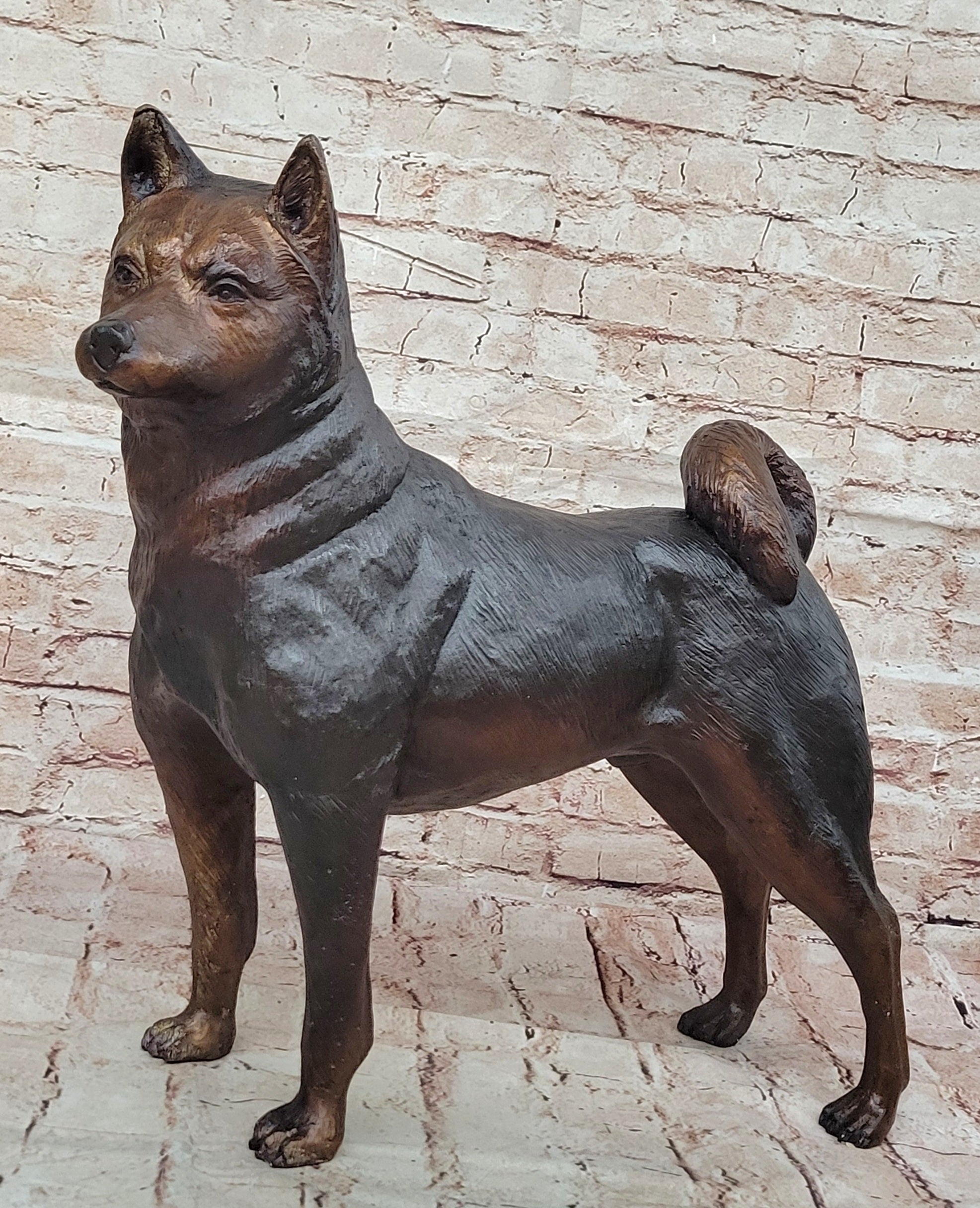 Shiba Inu Puppy Dog Bronze Sculpture Statue Figurine Collectible Art