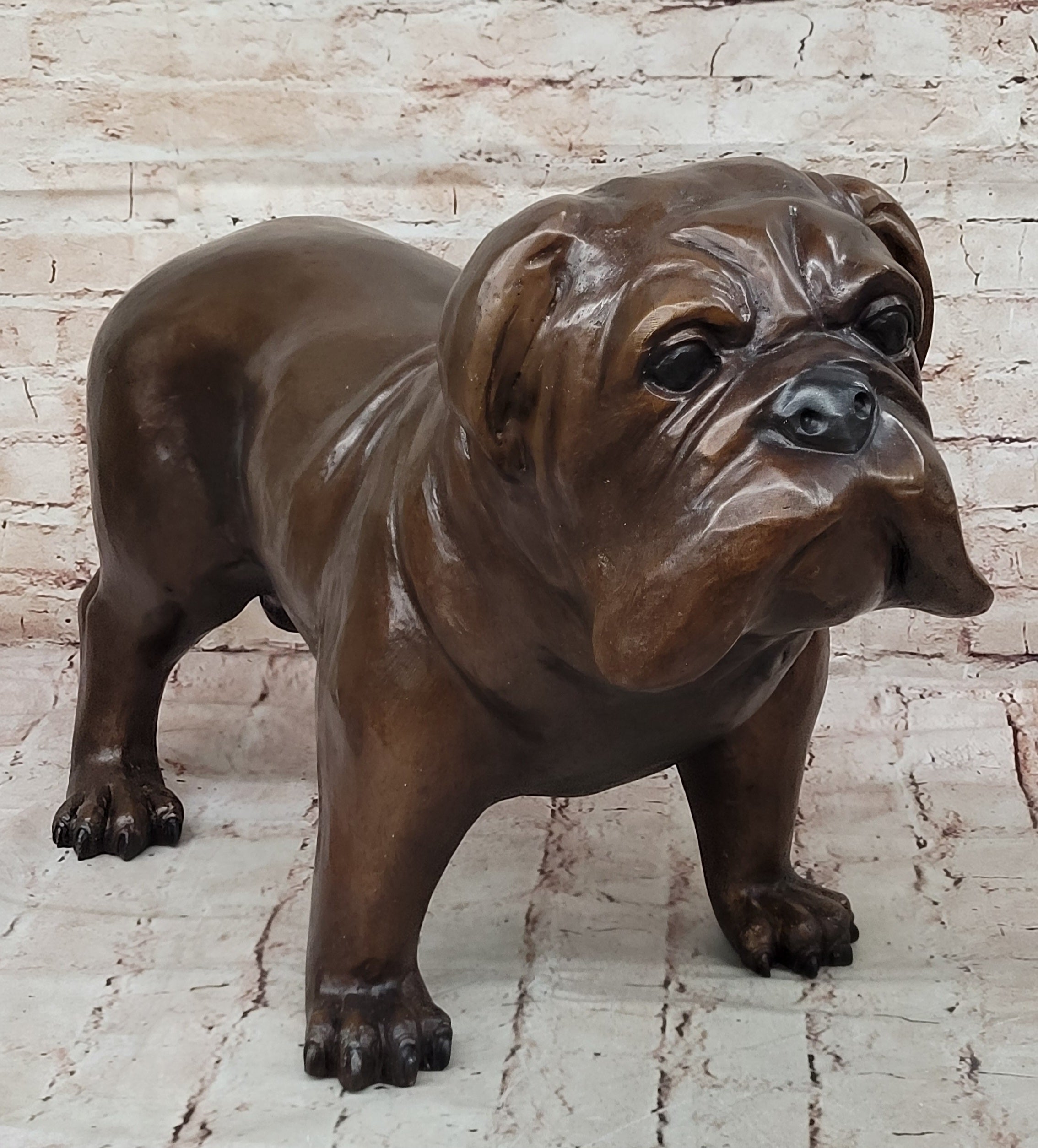 Life Size English Bulldog Puppy Bronze Statue Sculpture Figure 14" x 24"