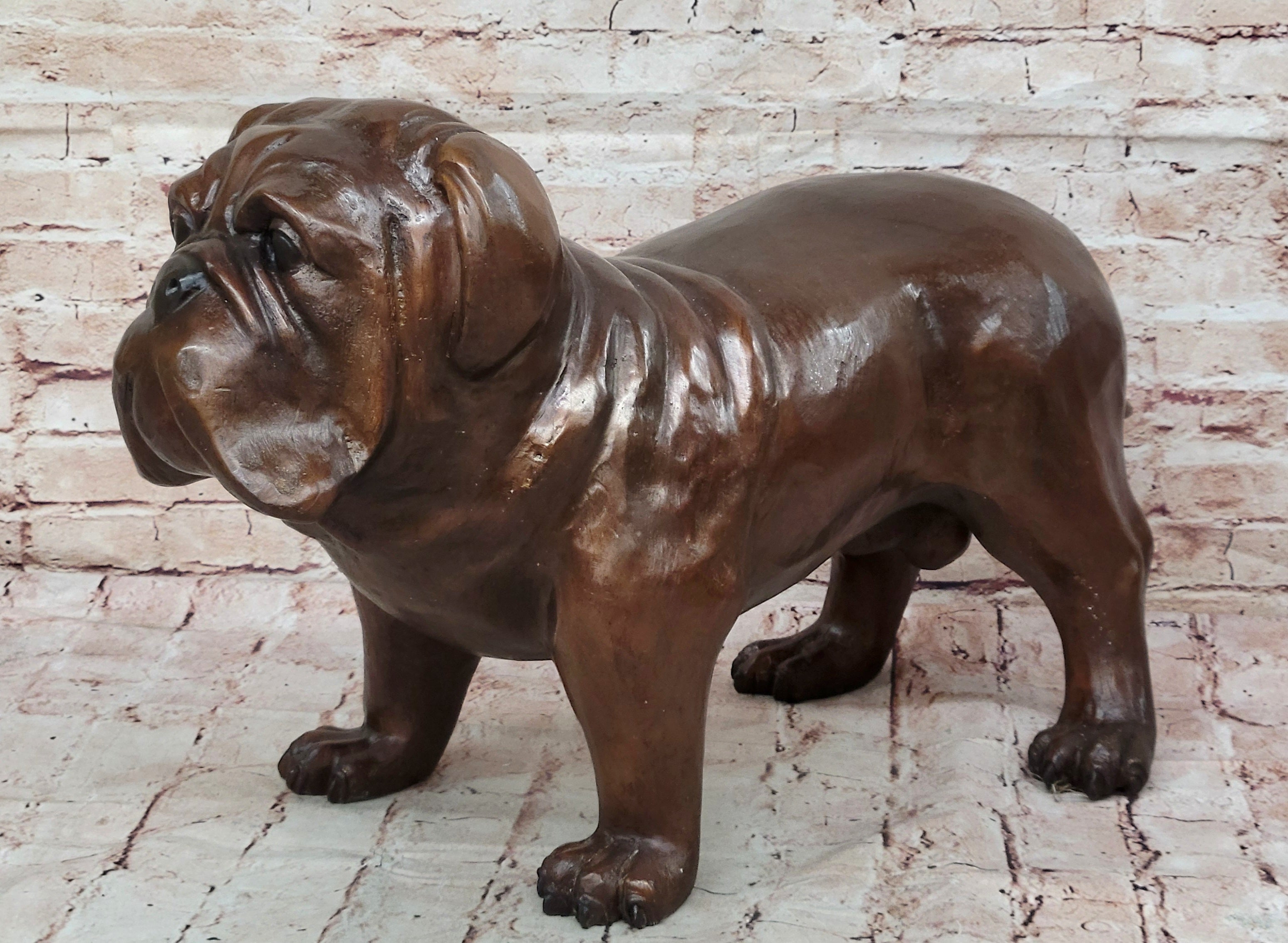 Life Size English Bulldog Puppy Bronze Statue Sculpture Figure 14" x 24"