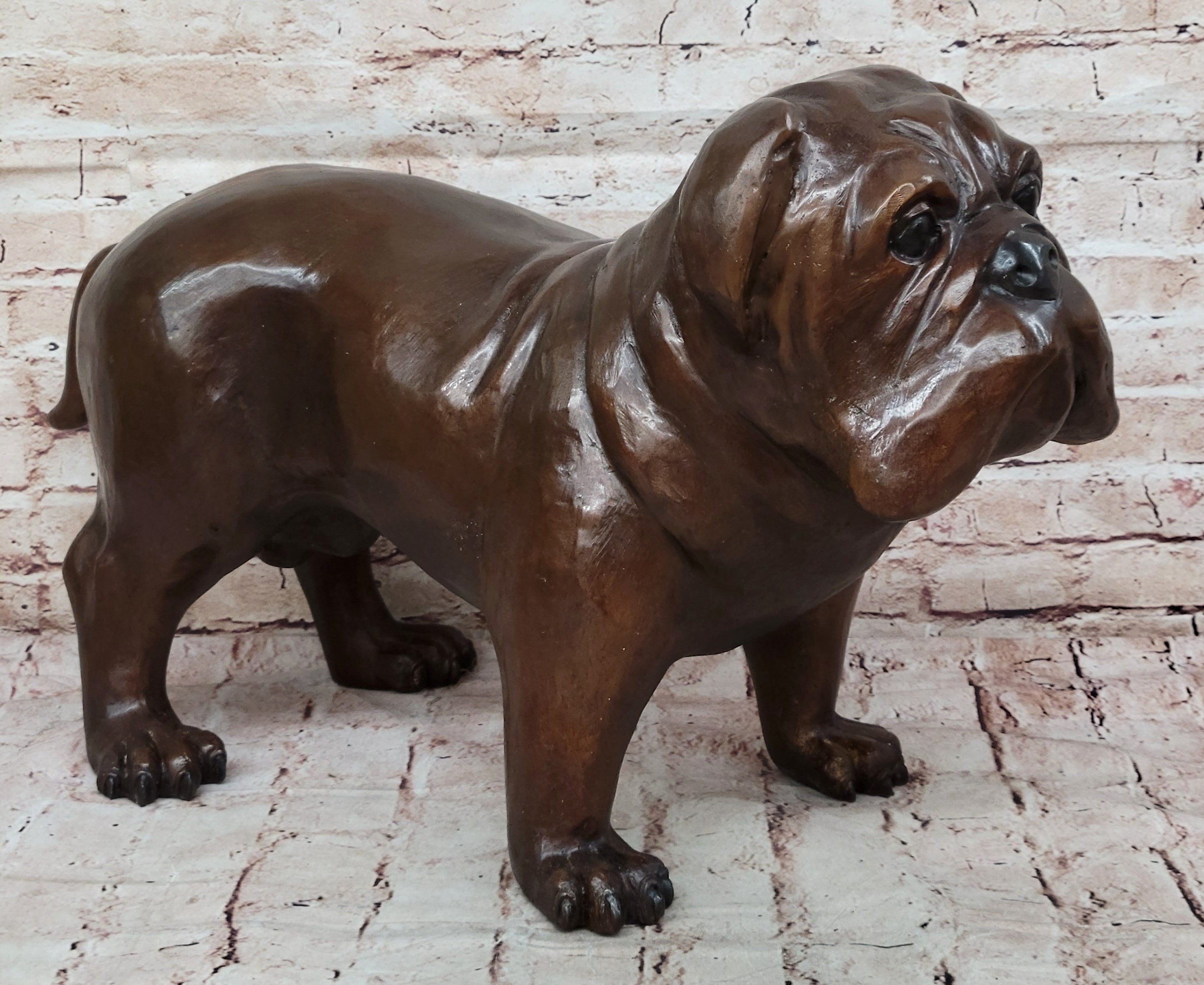 Life Size English Bulldog Puppy Bronze Statue Sculpture Figure 14" x 24"