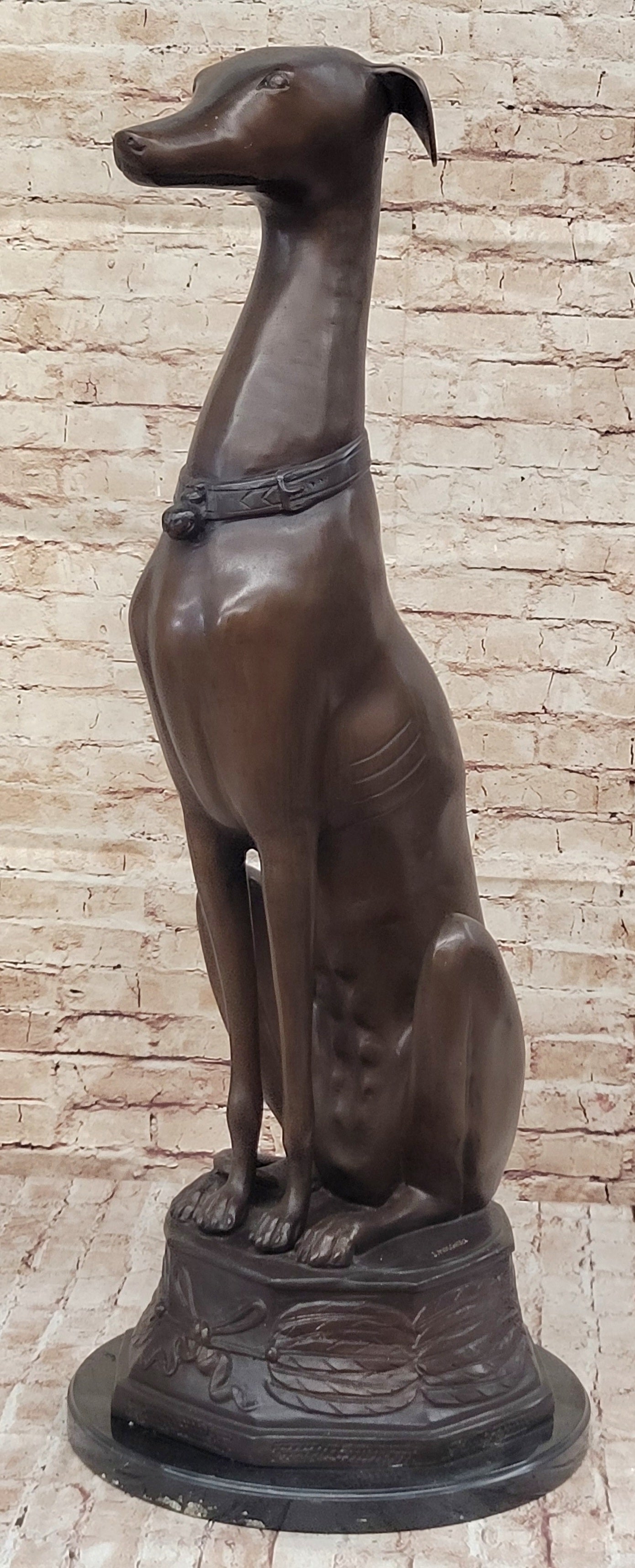 Life Size Bronze Greyhound Saluki Slender Dog Statue Sculpture by J. Moigniez