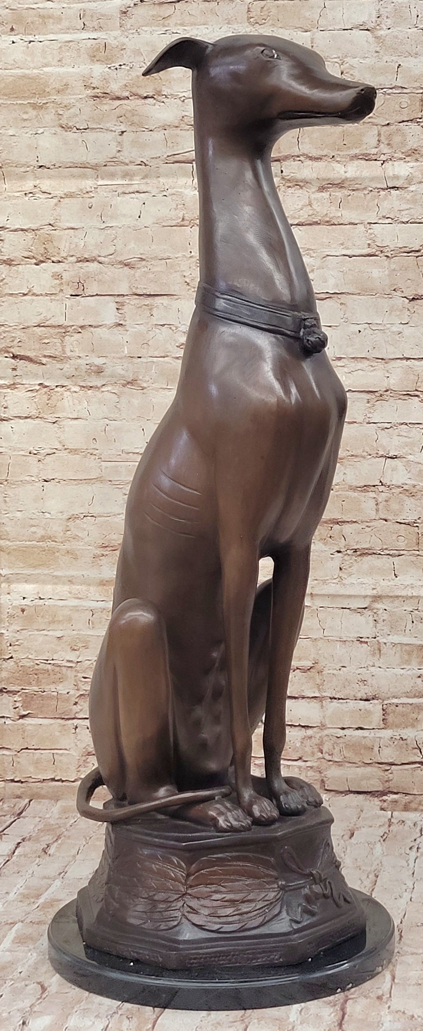 Life Size Bronze Greyhound Saluki Slender Dog Statue Sculpture by J. Moigniez