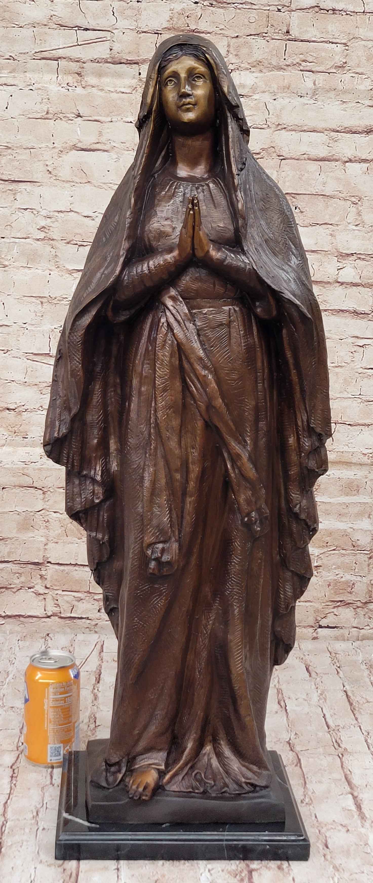 Madonna Virgin Mary Bronze Christian Catholic Sculpture Statue Signed Original 32" x 12"