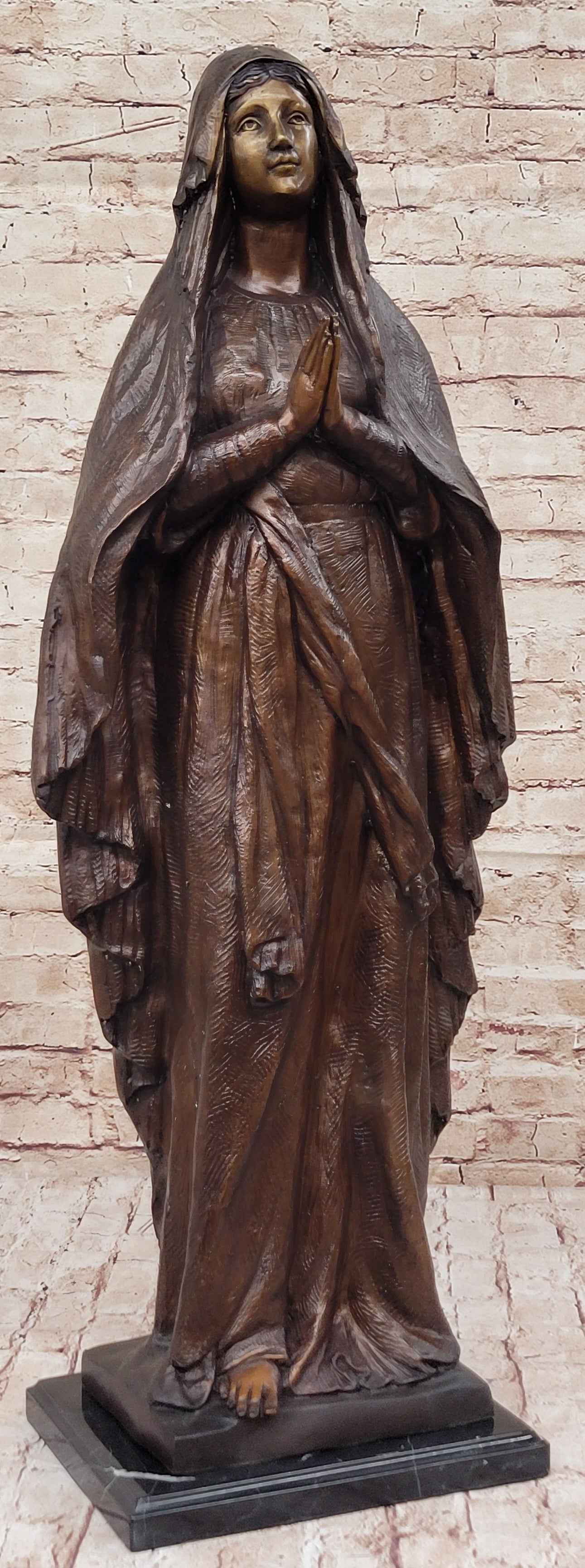 Madonna Virgin Mary Bronze Christian Catholic Sculpture Statue Signed Original 32" x 12"