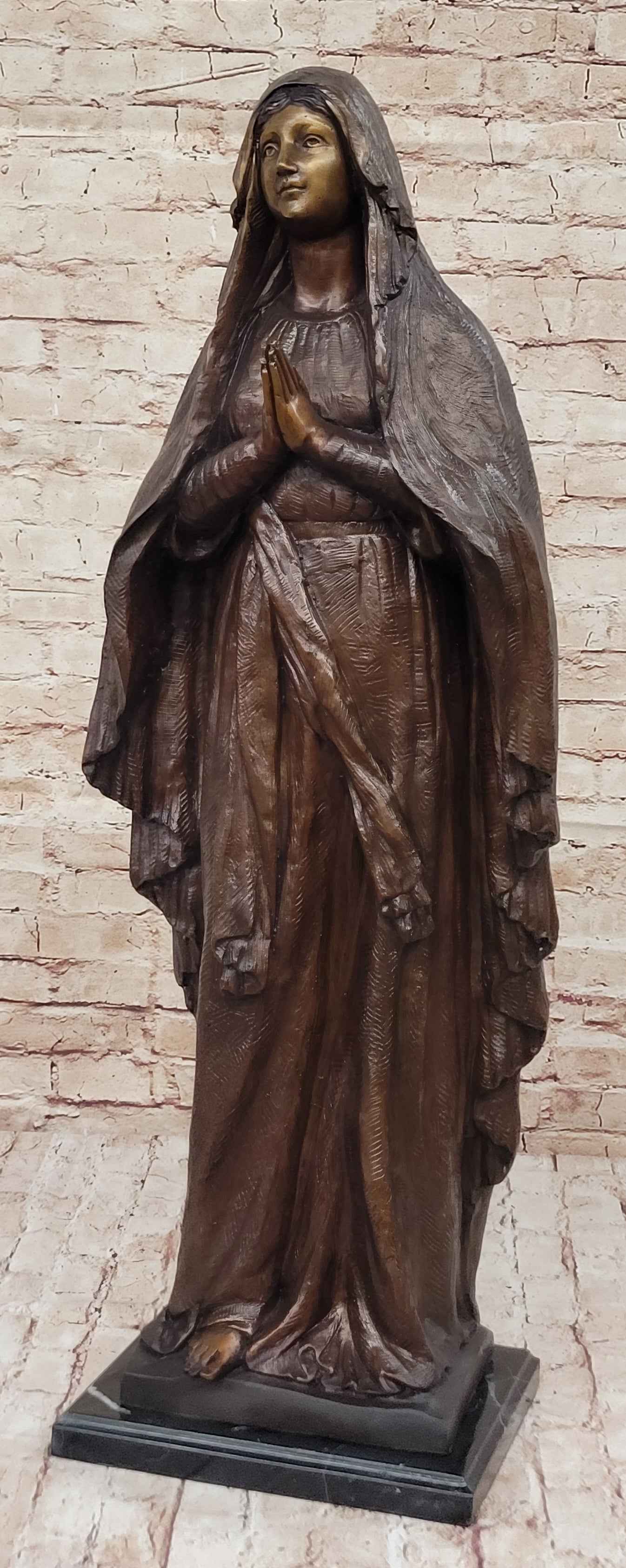 Madonna Virgin Mary Bronze Christian Catholic Sculpture Statue Signed Original 32" x 12"