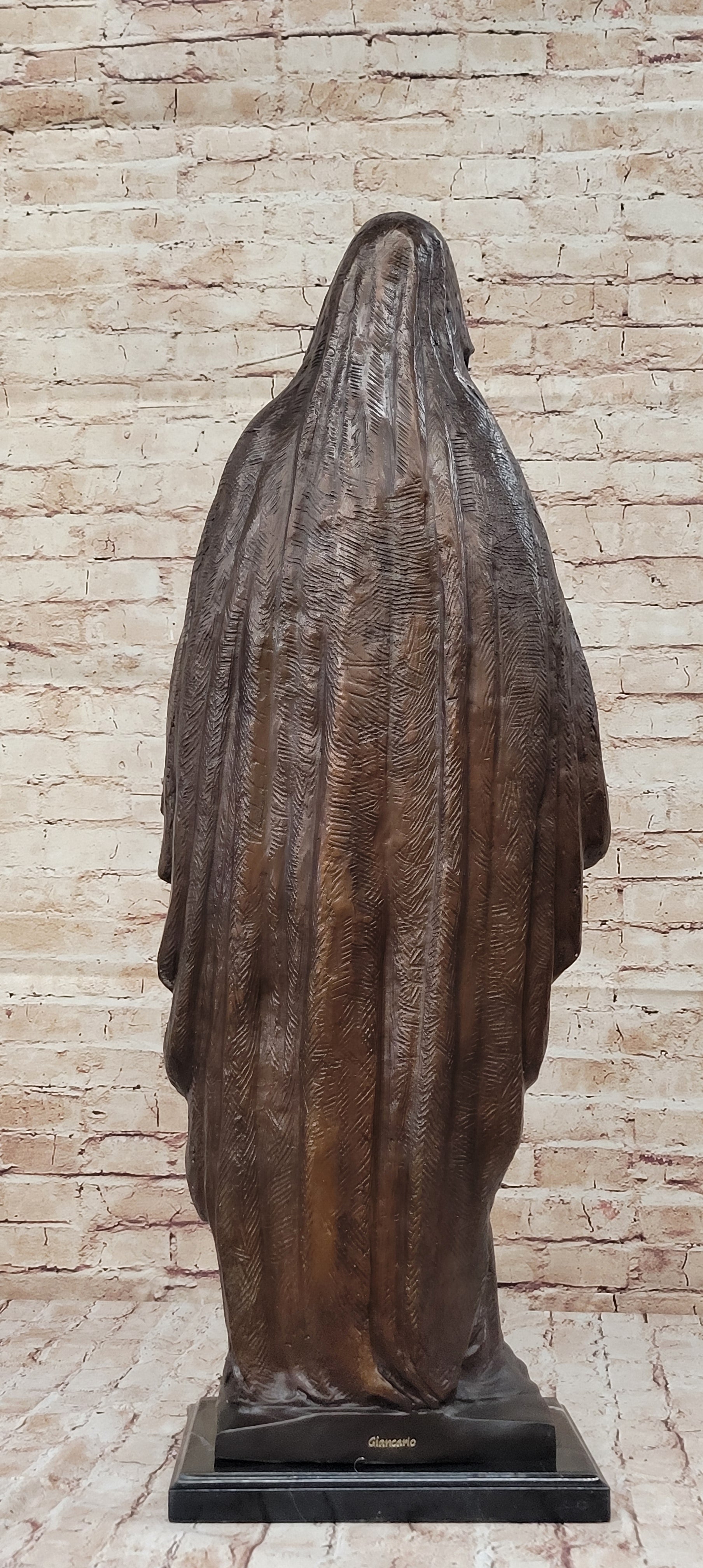 Madonna Virgin Mary Bronze Christian Catholic Sculpture Statue Signed Original 32" x 12"