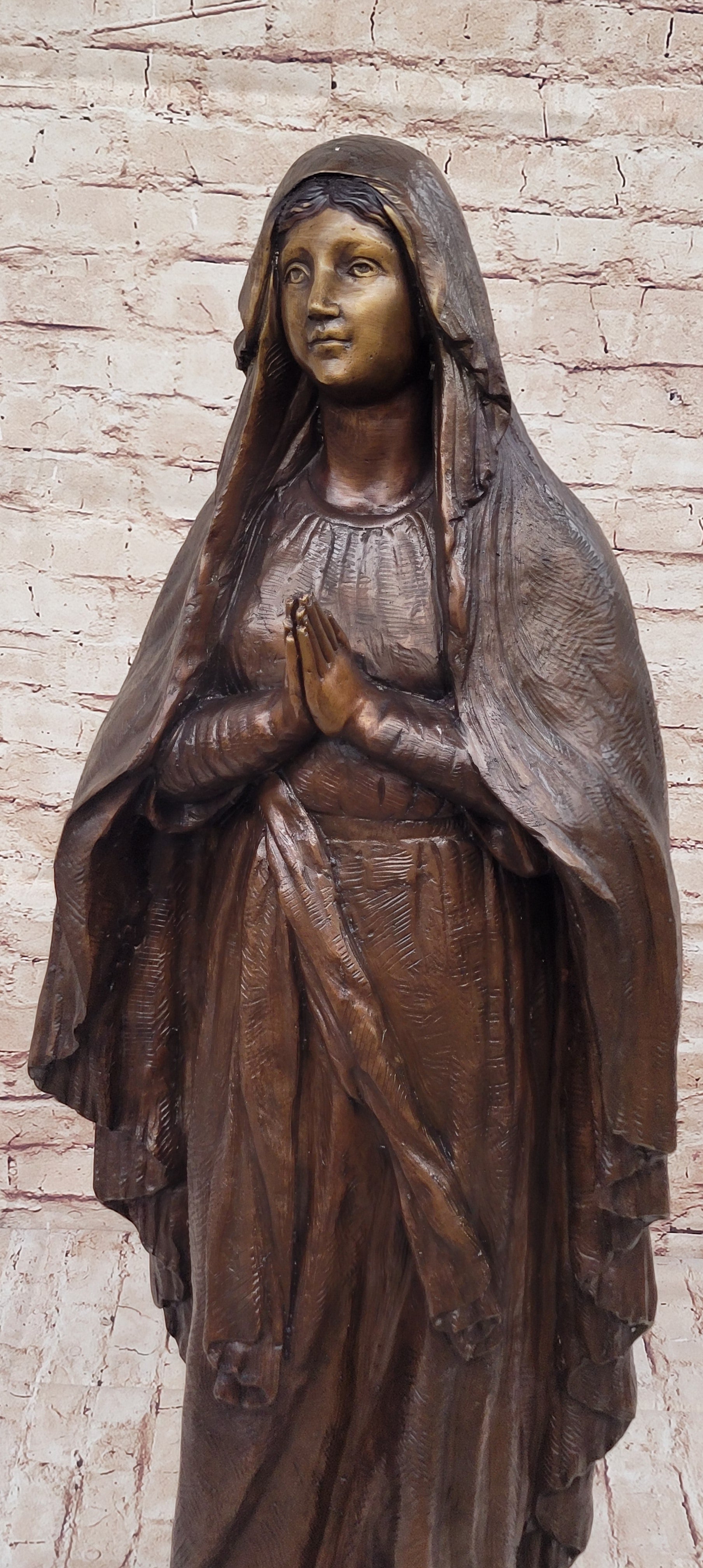 Madonna Virgin Mary Bronze Christian Catholic Sculpture Statue Signed Original 32" x 12"