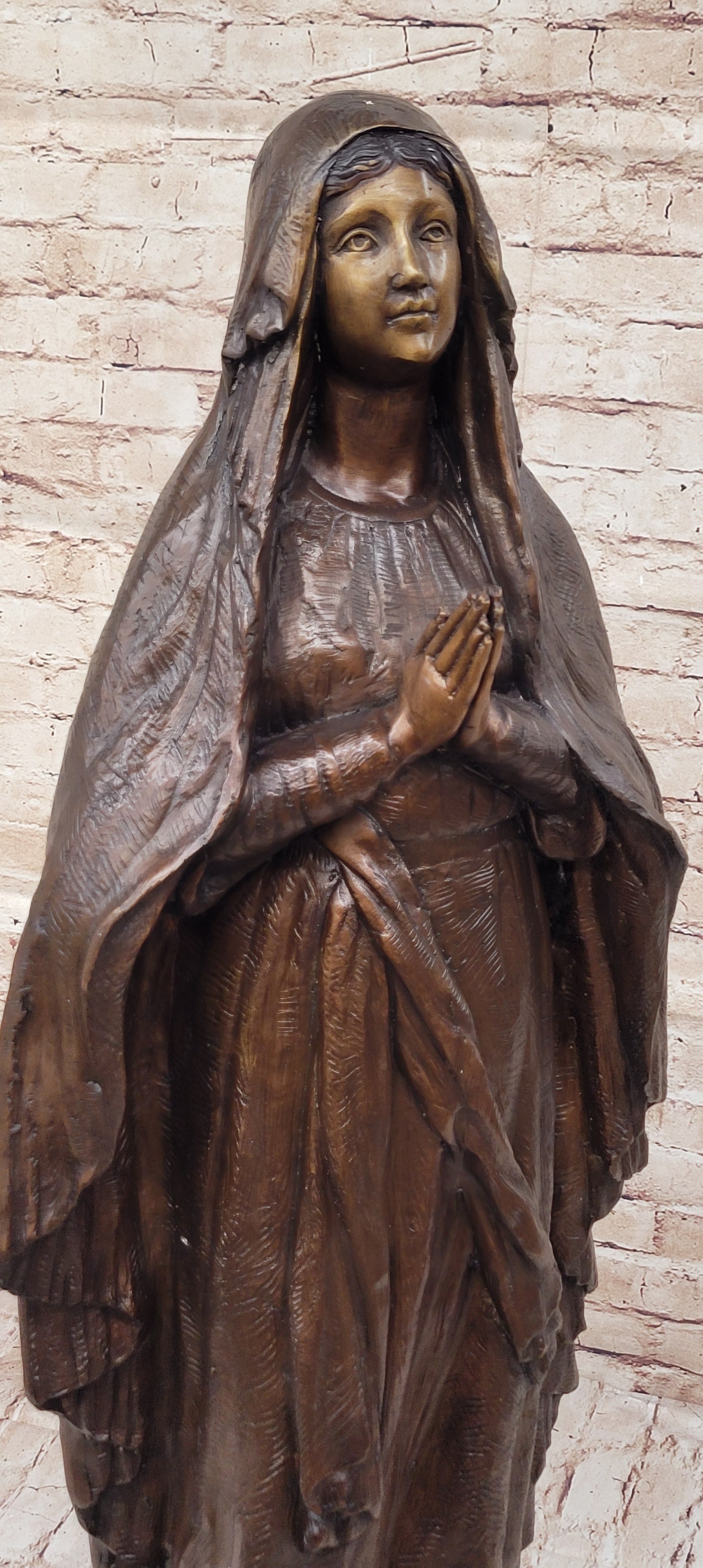 Madonna Virgin Mary Bronze Christian Catholic Sculpture Statue Signed Original 32" x 12"