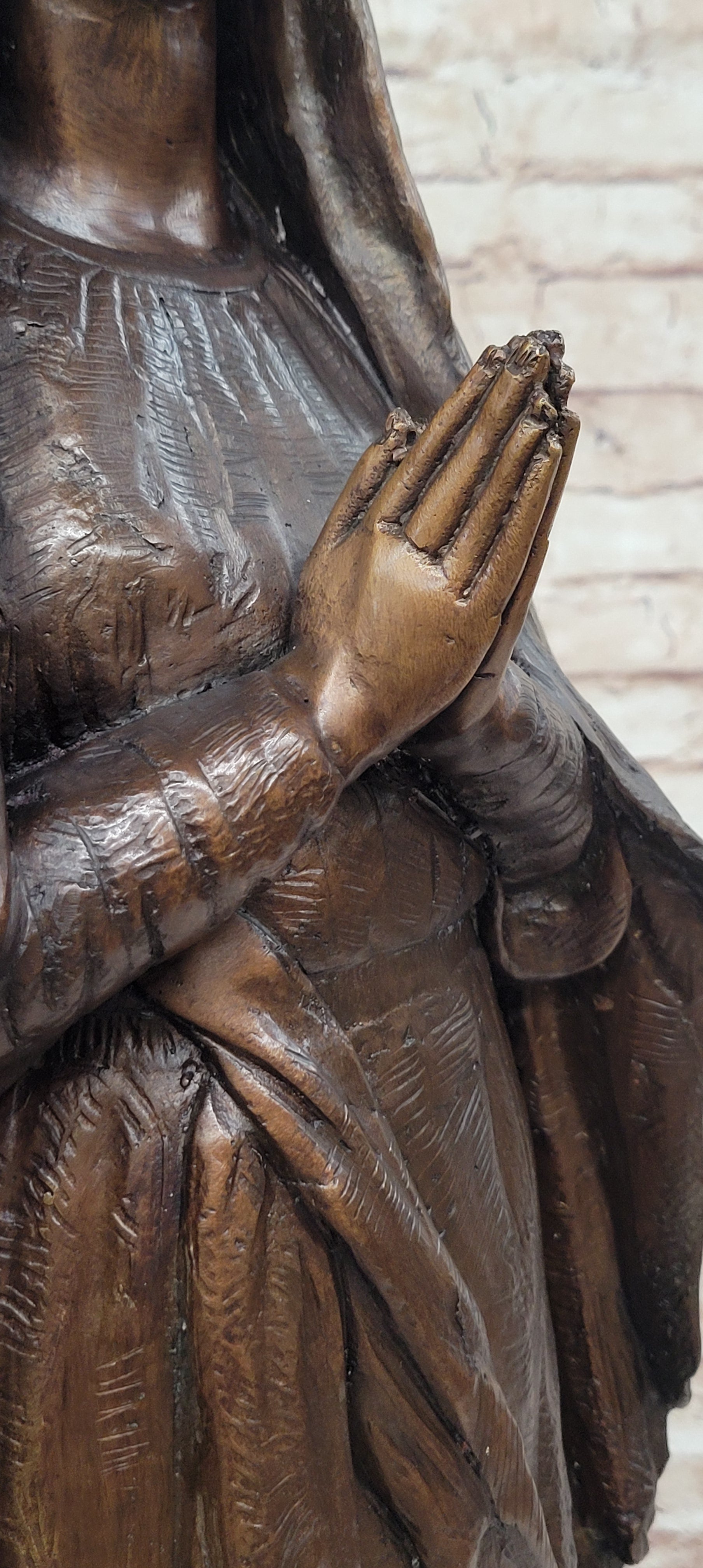 Madonna Virgin Mary Bronze Christian Catholic Sculpture Statue Signed Original 32" x 12"