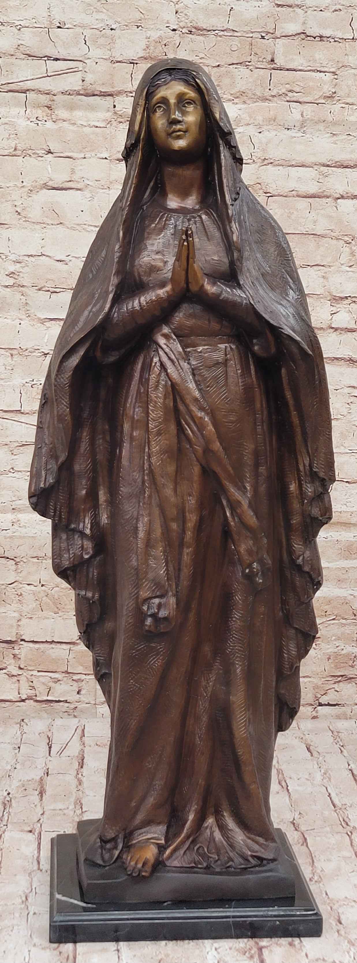 Madonna Virgin Mary Bronze Christian Catholic Sculpture Statue Signed Original 32" x 12"