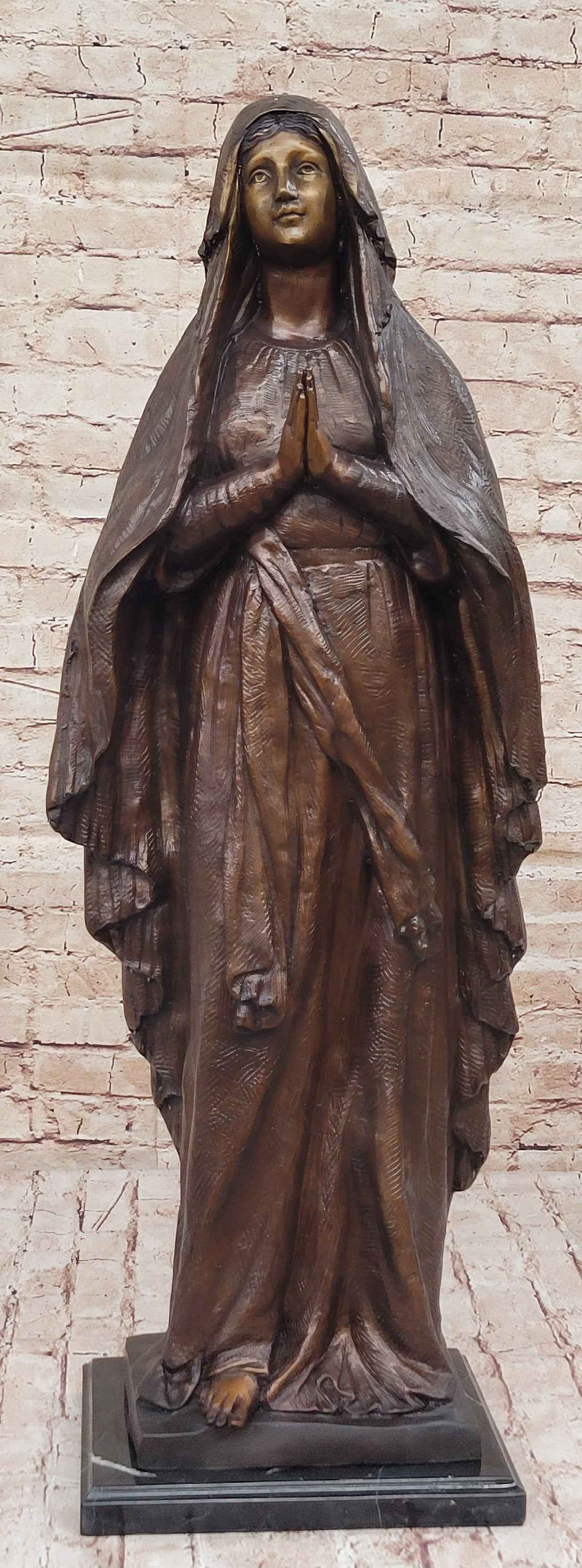Madonna Virgin Mary Bronze Christian Catholic Sculpture Statue Signed Original 32" x 12"