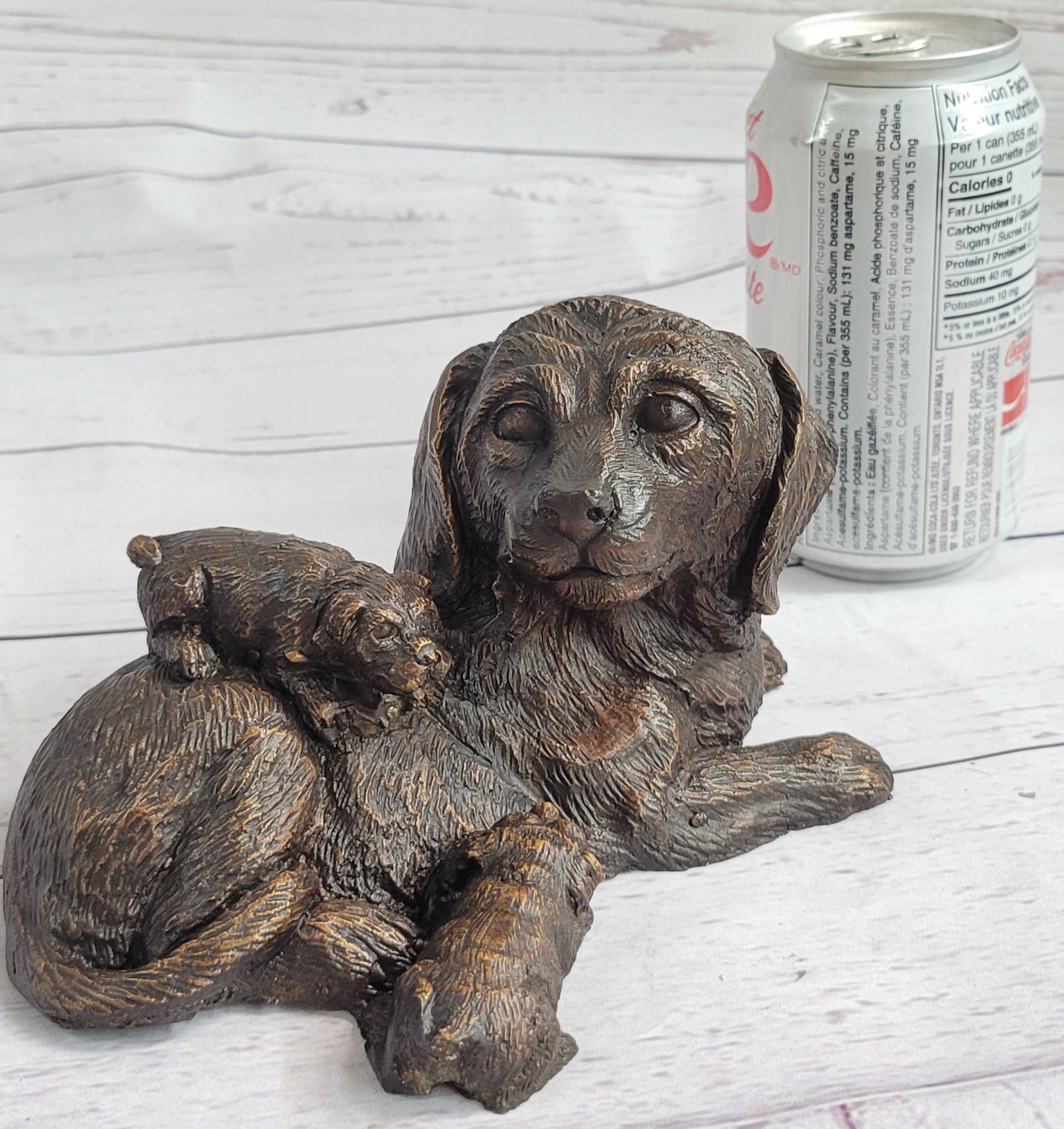 Labrador Retriever and Puppy Bronze Sculpture Dog Figure Figurine Decor 4" x 8"