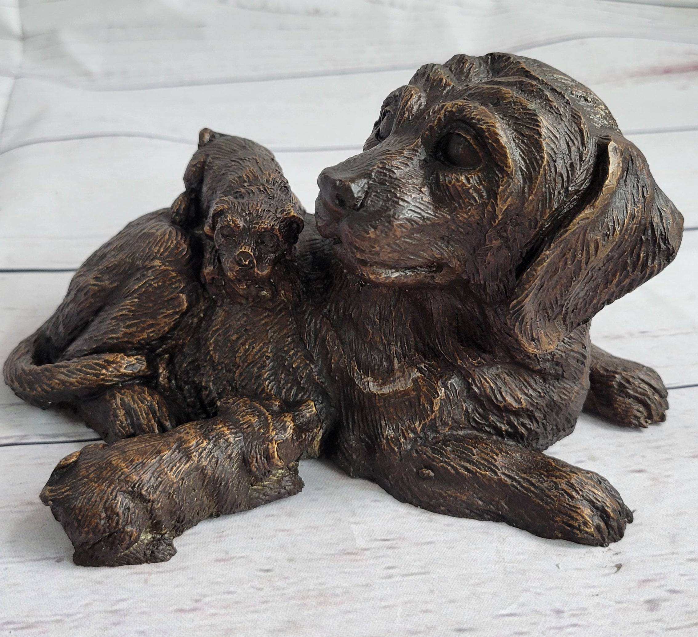 Labrador Retriever and Puppy Bronze Sculpture Dog Figure Figurine Decor 4" x 8"