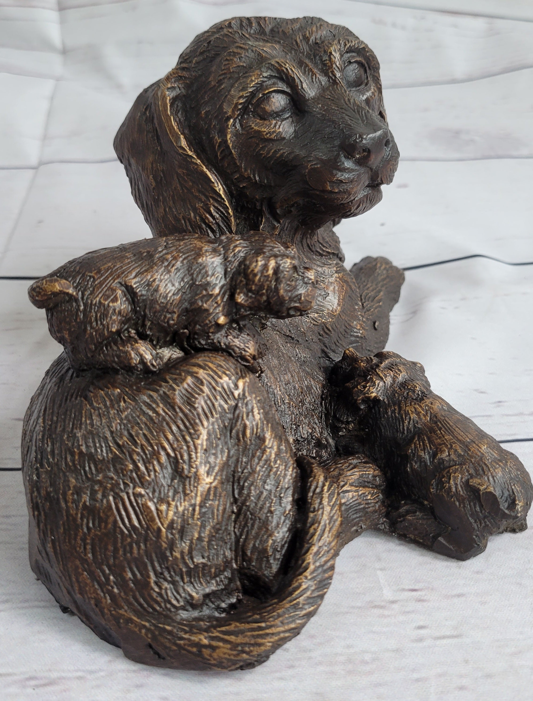Labrador Retriever and Puppy Bronze Sculpture Dog Figure Figurine Decor 4" x 8"