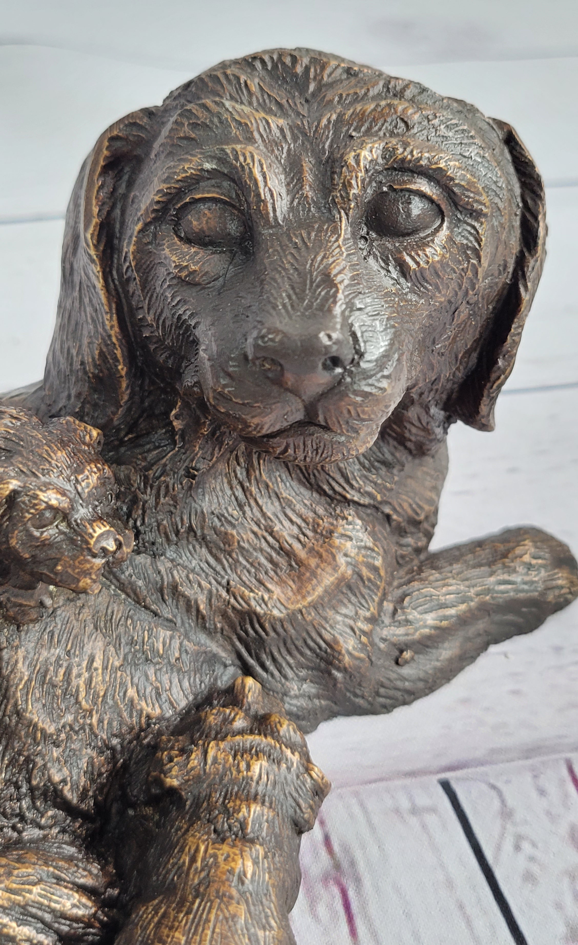 Labrador Retriever and Puppy Bronze Sculpture Dog Figure Figurine Decor 4" x 8"