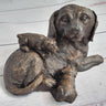 Labrador Retriever and Puppy Bronze Sculpture Dog Figure Figurine Decor 4" x 8"