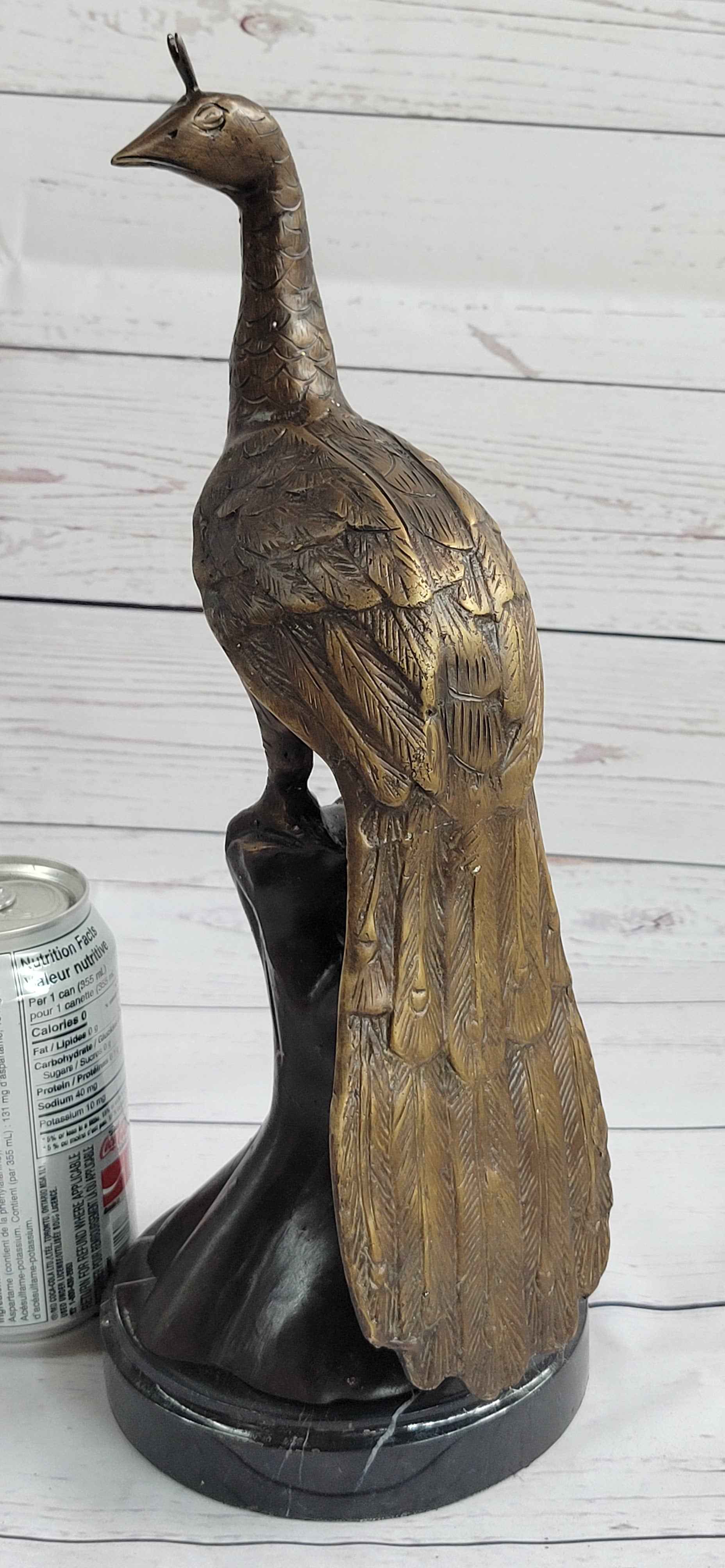 Signed Moigniez Peacock Bird Zoo Animal Wild Life Bronze Sculpture Art 14" x 8"