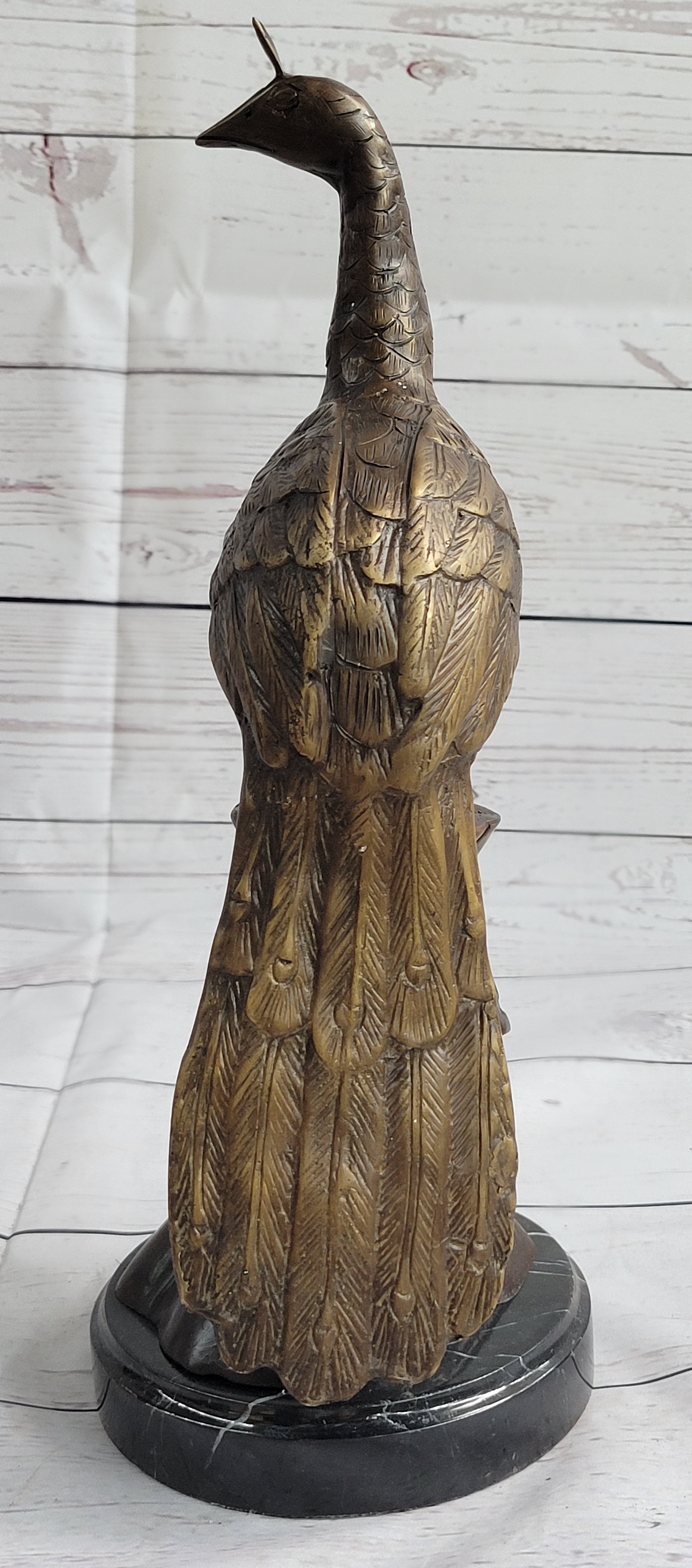 Signed Moigniez Peacock Bird Zoo Animal Wild Life Bronze Sculpture Art 14" x 8"