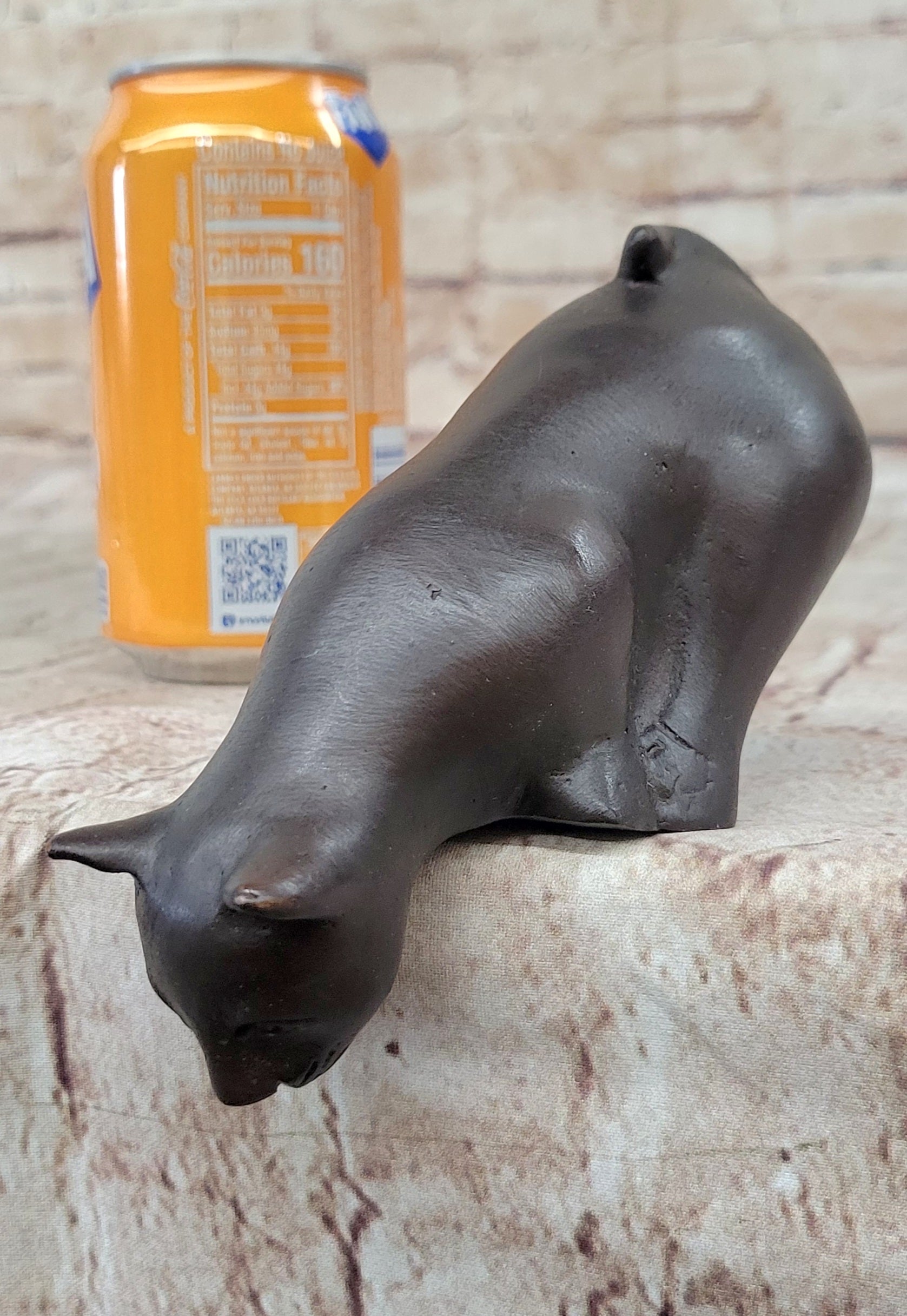 Signed Desk Top Adorable Cat Bronze Sculpture Real Hot Cast Figurine Lost Wax