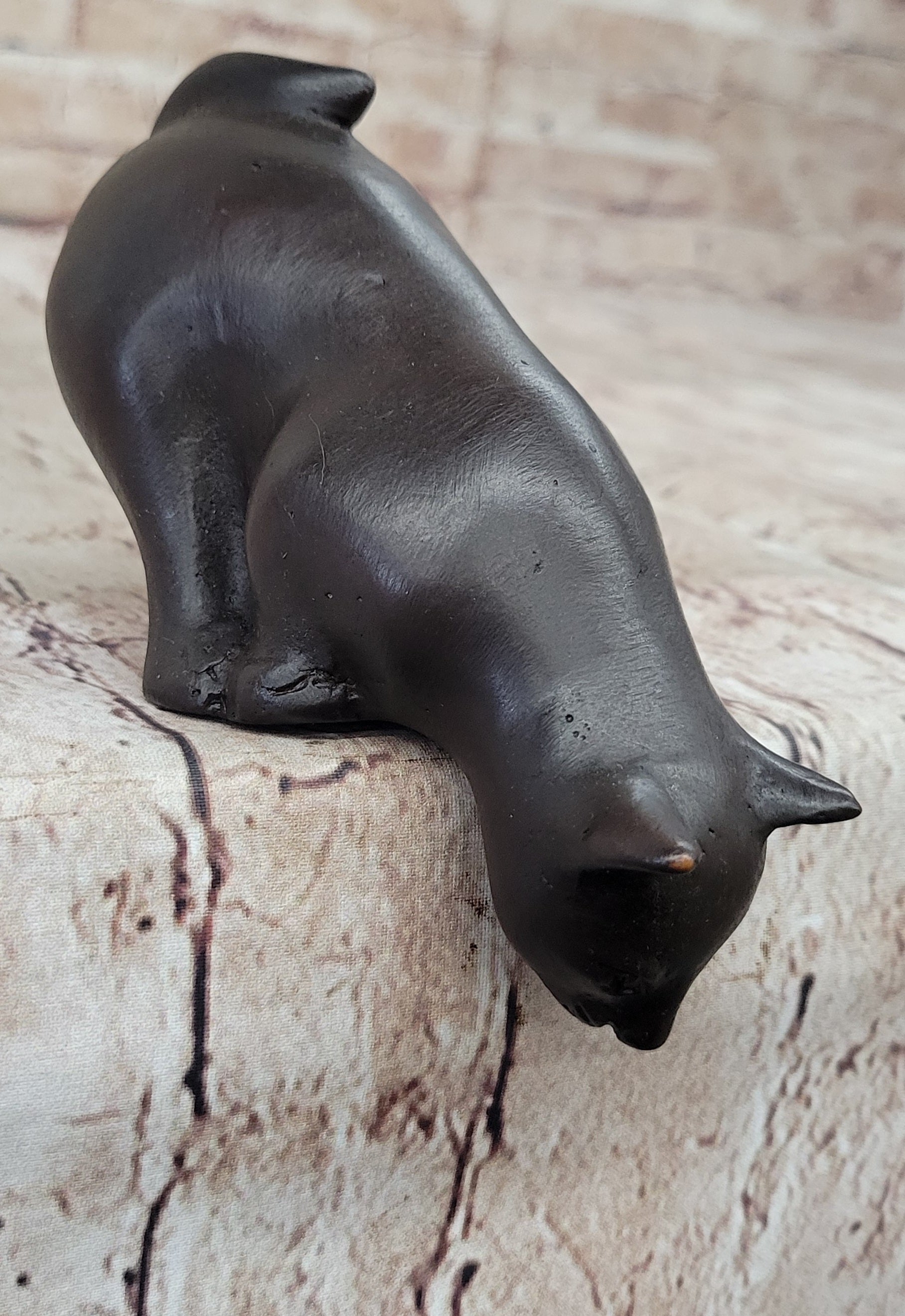 Signed Desk Top Adorable Cat Bronze Sculpture Real Hot Cast Figurine Lost Wax