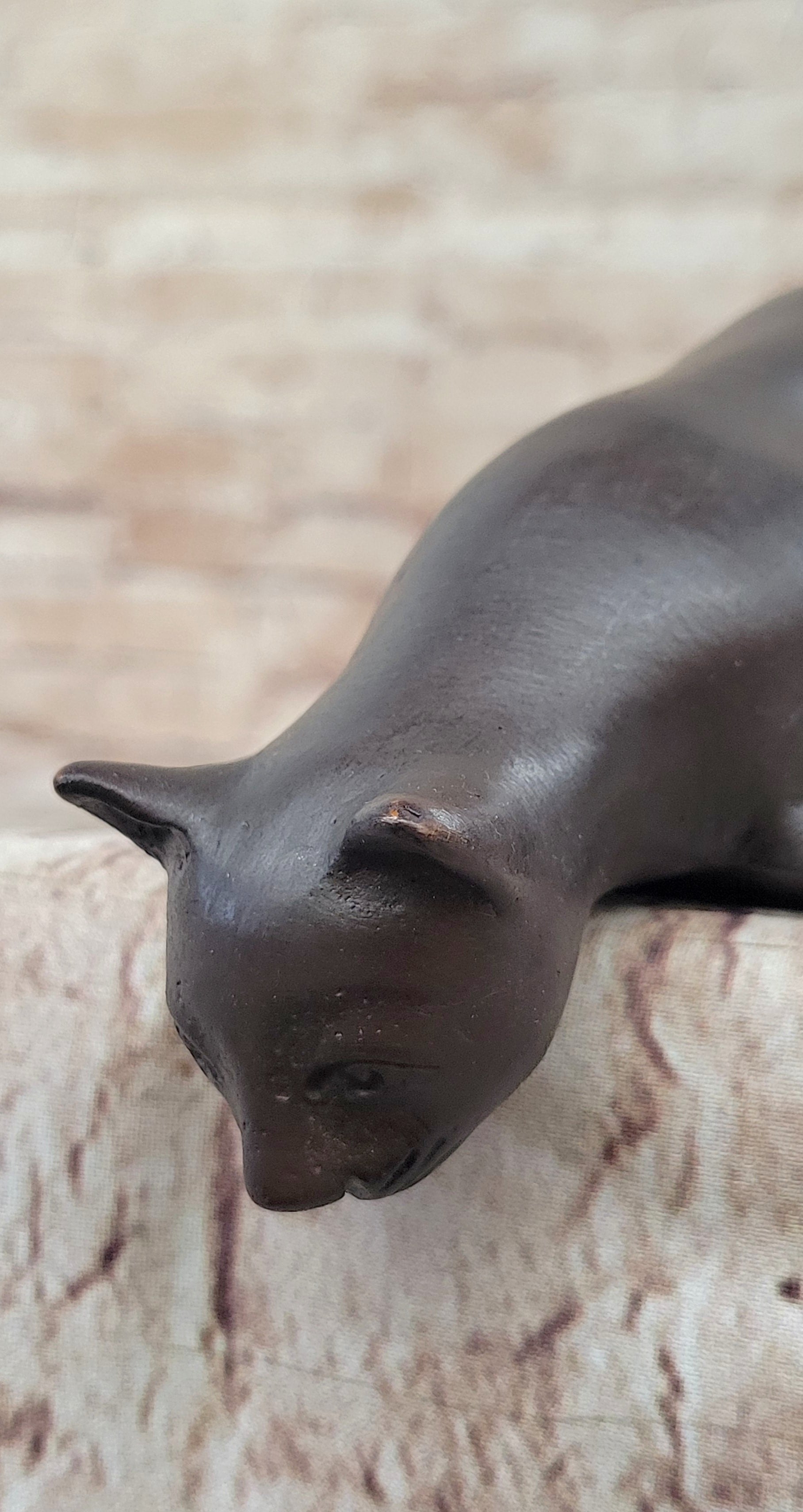 Signed Desk Top Adorable Cat Bronze Sculpture Real Hot Cast Figurine Lost Wax