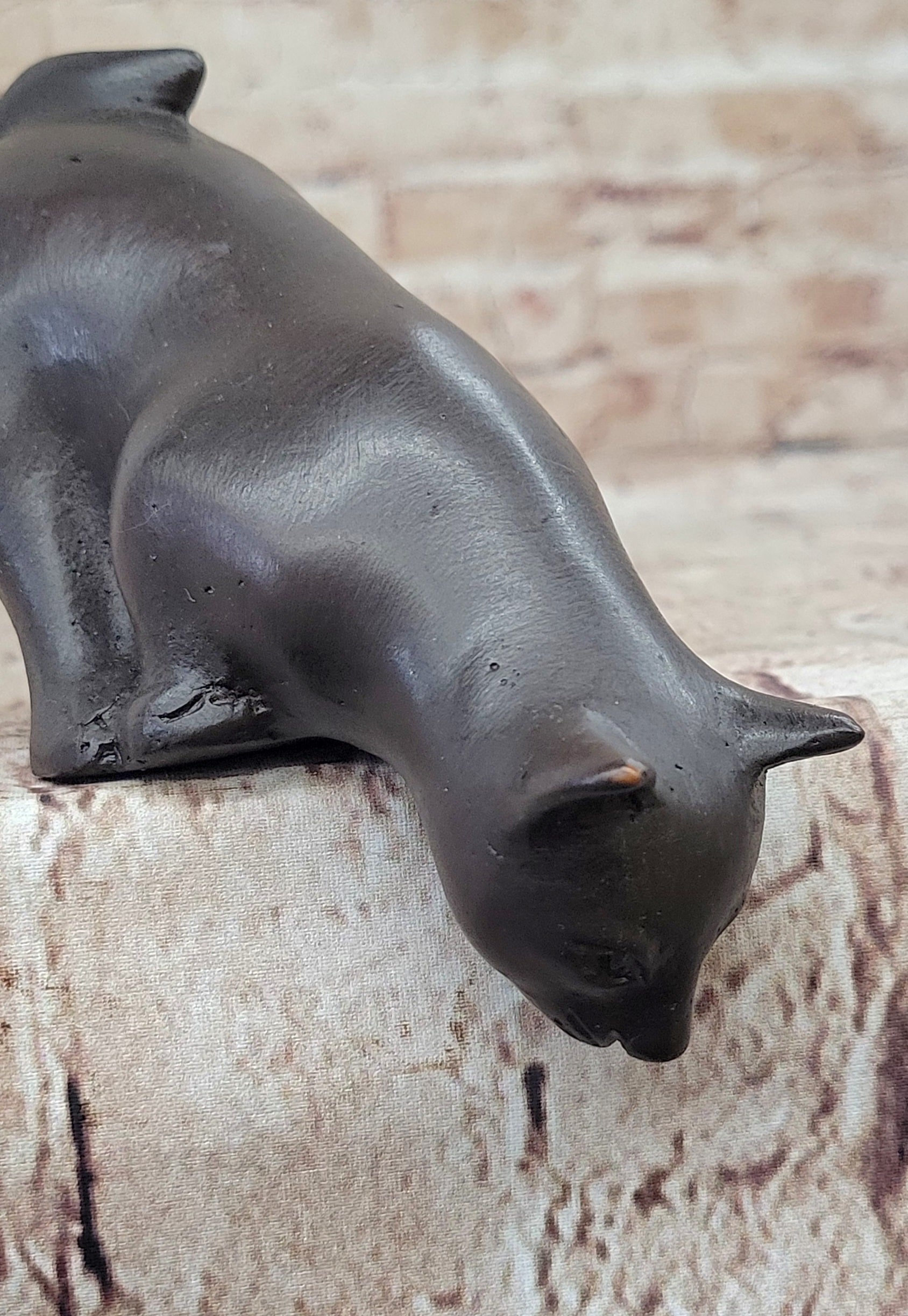Signed Desk Top Adorable Cat Bronze Sculpture Real Hot Cast Figurine Lost Wax